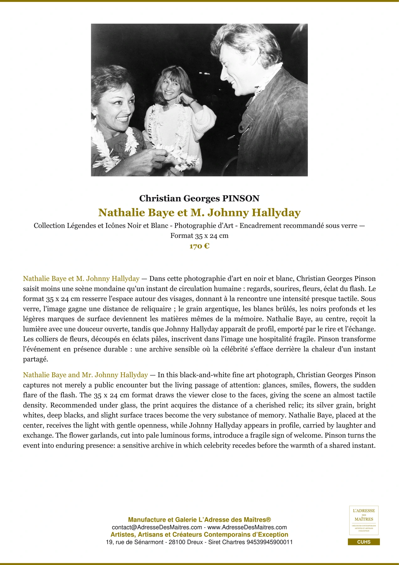 Fiche Premium - Nathalie Baye et M. Johnny Hallyday - Christian Georges PINSON - L'Adresse des Maîtres®