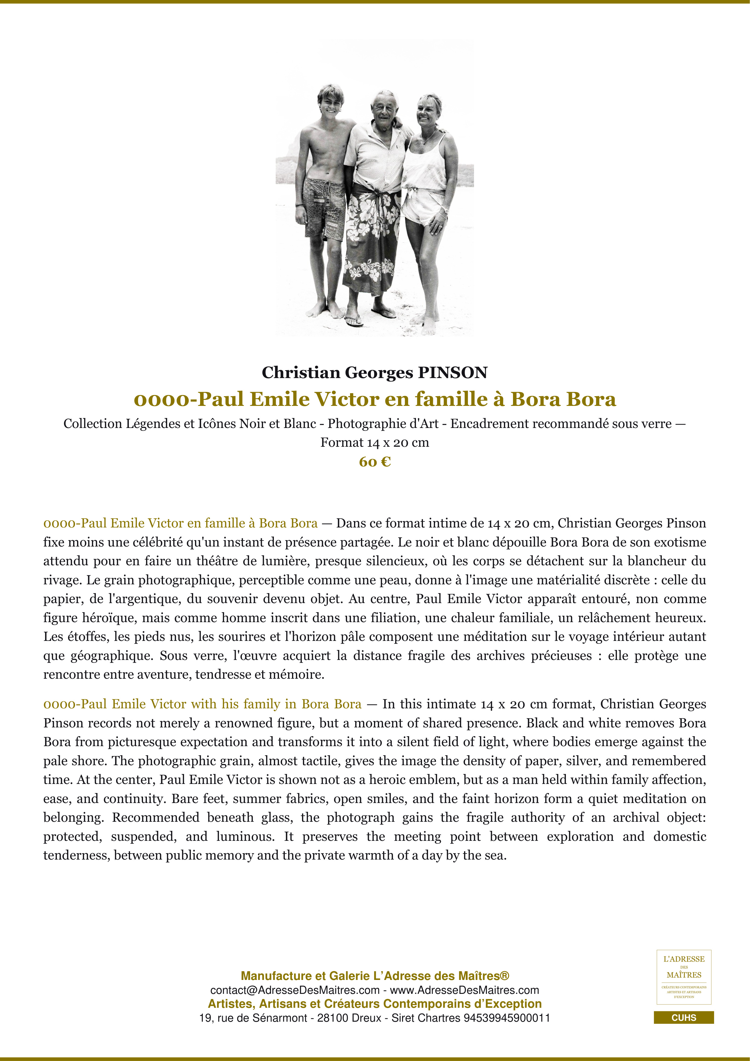 Fiche Premium — 0000-Paul Emile Victor en famille à Bora Bora — Christian Georges PINSON — L'Adresse des Maîtres®