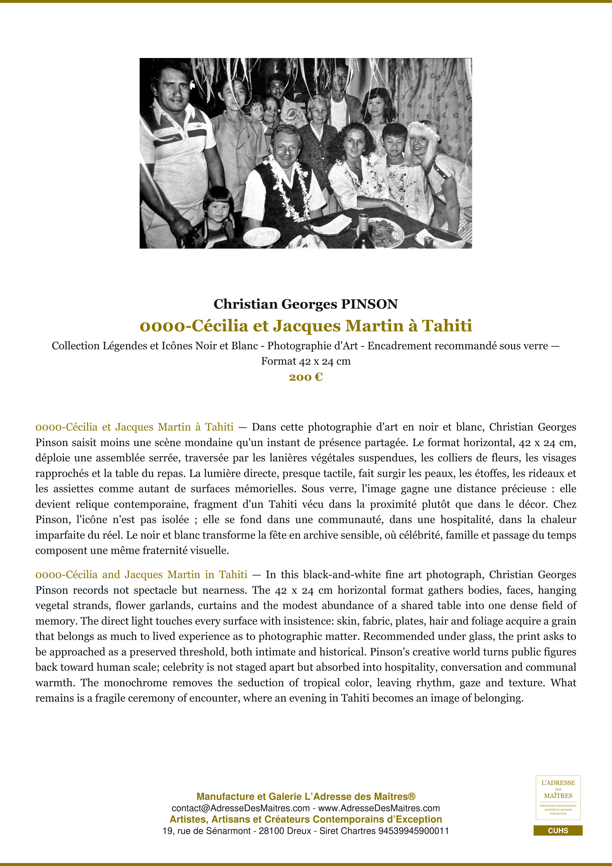 Fiche Premium — 0000-Cécilia et Jacques Martin à Tahiti — Christian Georges PINSON — L'Adresse des Maîtres®