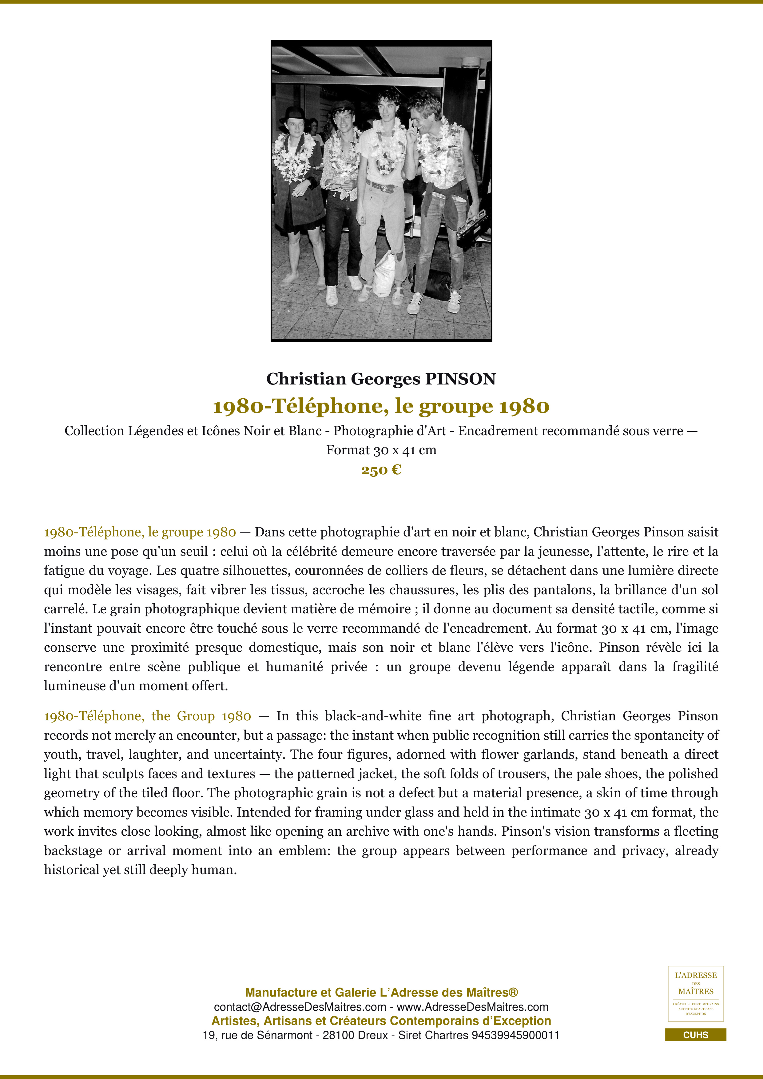 Fiche Premium — 1980-Téléphone, le groupe 1980 — Christian Georges PINSON — L'Adresse des Maîtres®