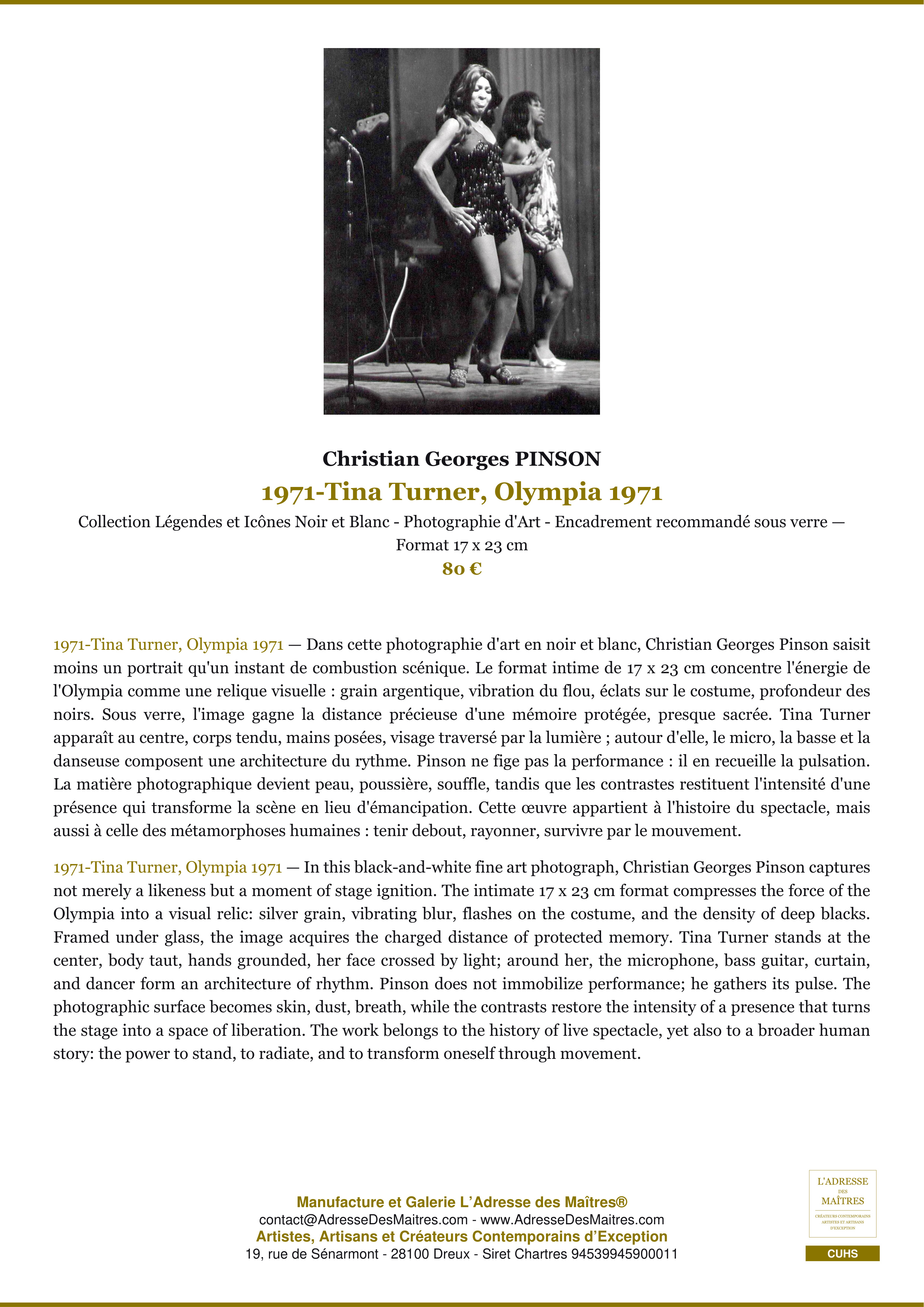 Fiche Premium — 1971-Tina Turner, Olympia 1971 — Christian Georges PINSON — L'Adresse des Maîtres®