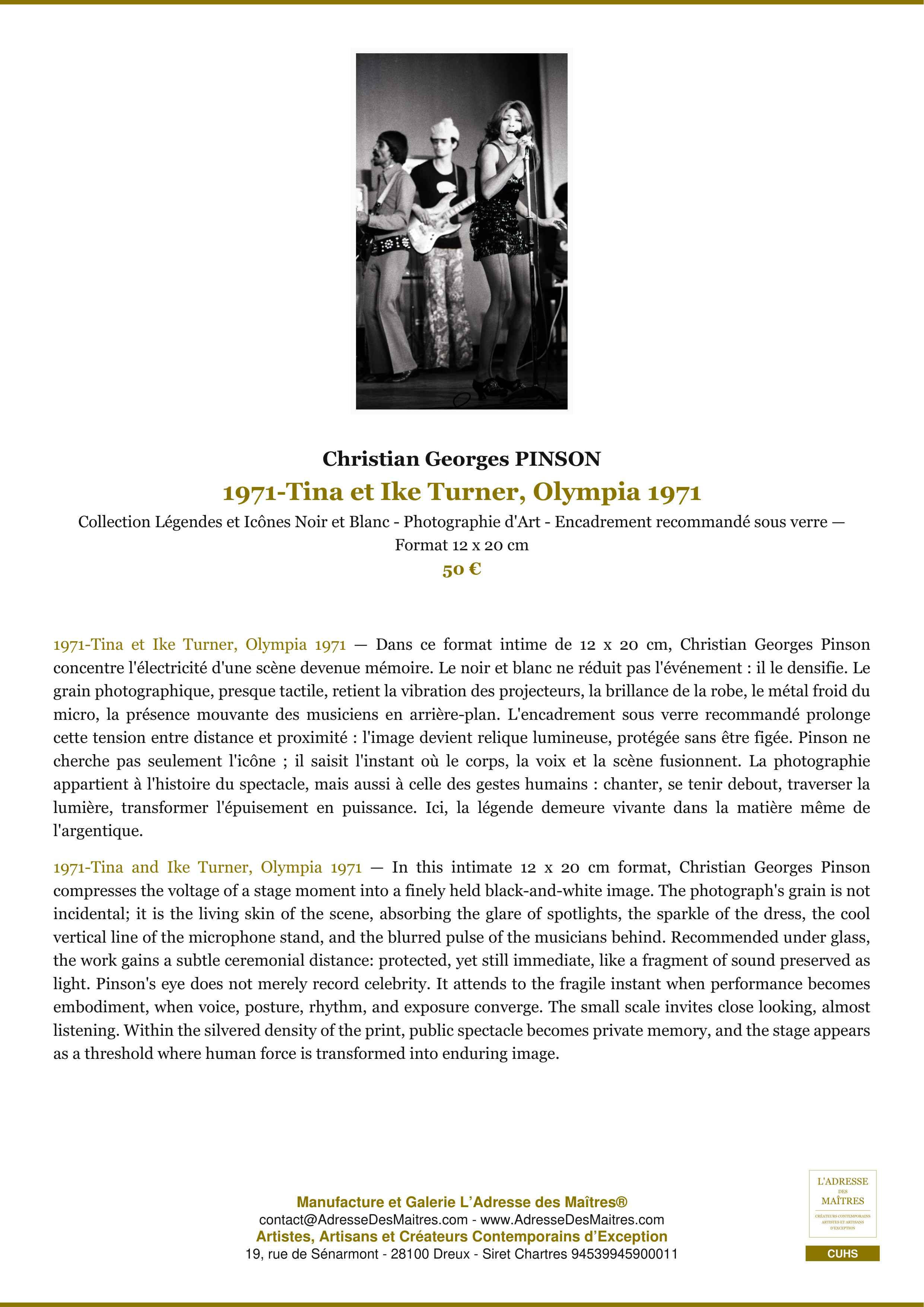 Fiche Premium — 1971-Tina et Ike Turner, Olympia 1971 — Christian Georges PINSON — L'Adresse des Maîtres®