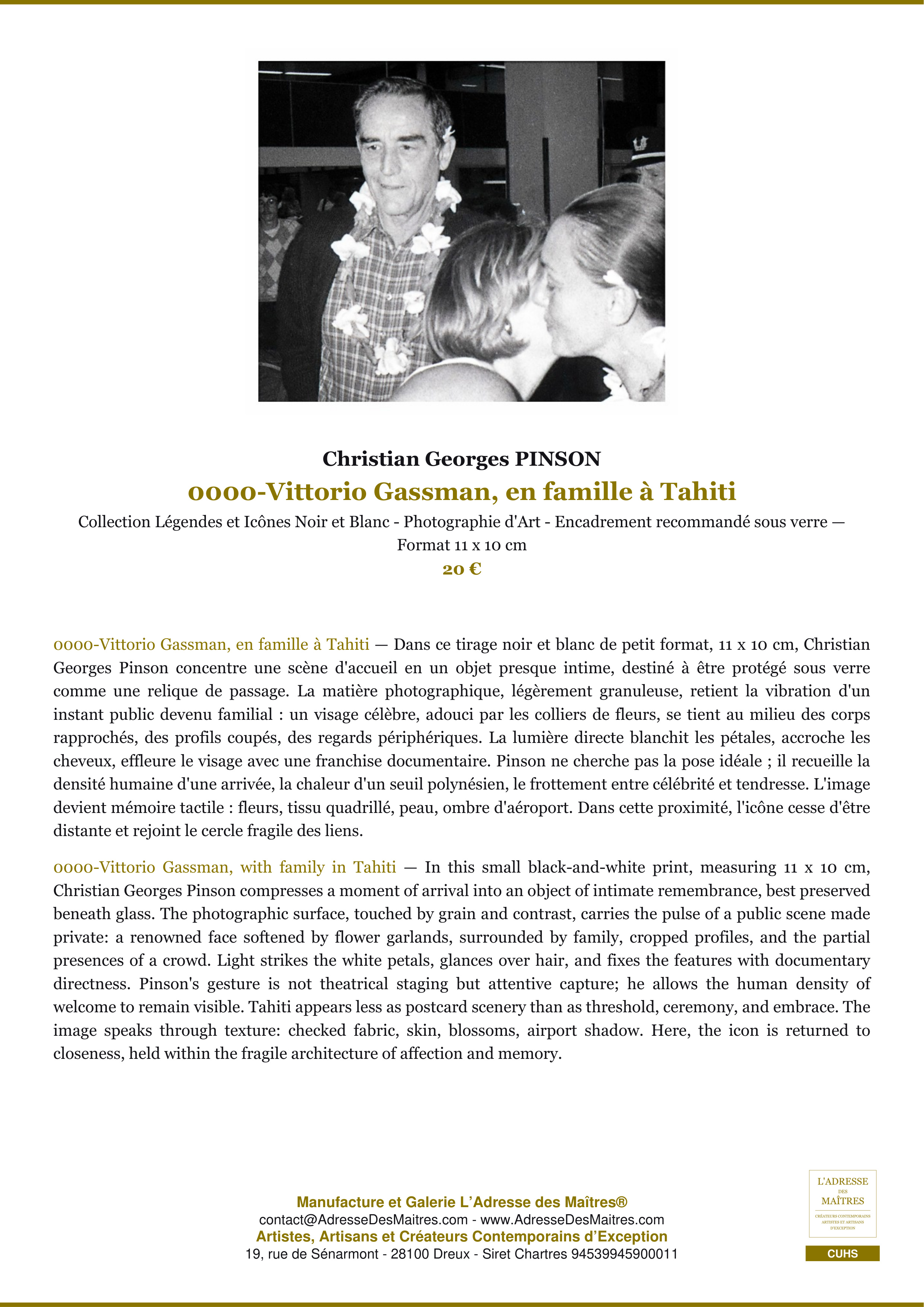 Fiche Premium — 0000-Vittorio Gassman, en famille à Tahiti — Christian Georges PINSON — L'Adresse des Maîtres®