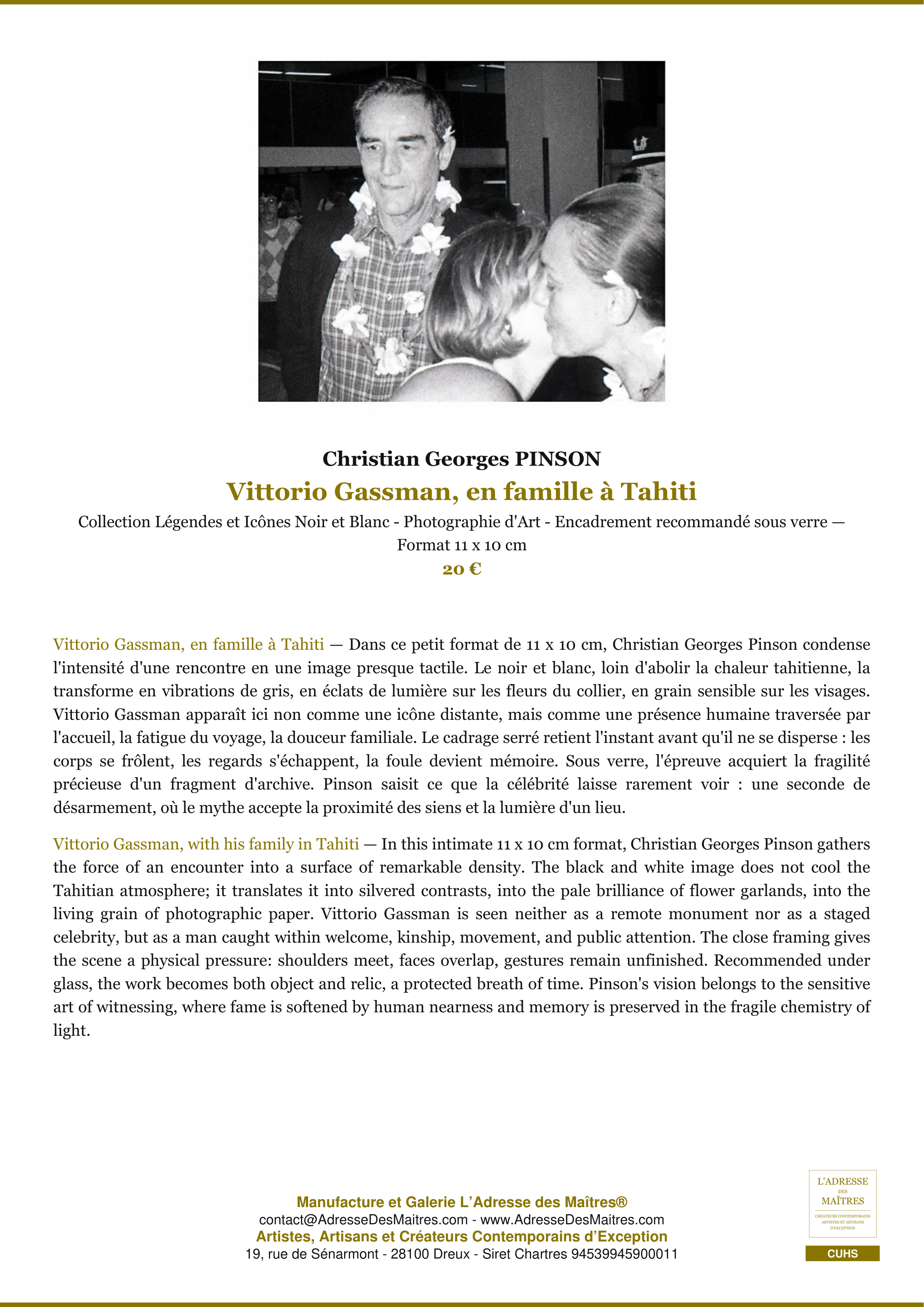 Fiche Premium — Vittorio Gassman, en famille à Tahiti — Christian Georges PINSON — L'Adresse des Maîtres®