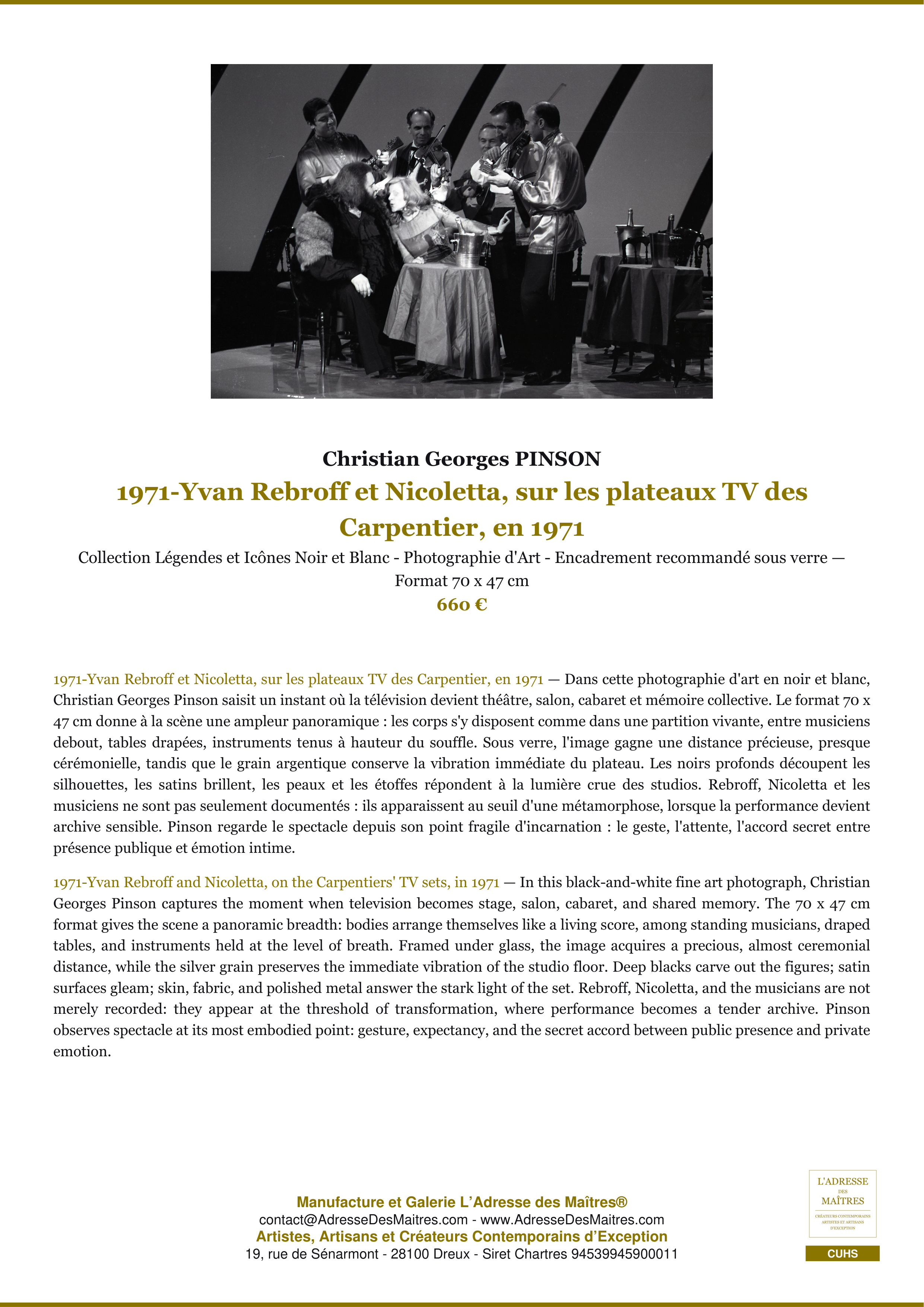Fiche Premium — 1971-Yvan Rebroff et Nicoletta, sur les plateaux TV des Carpentier, en 1971 — Christian Georges PINSON — L'Adresse des Maîtres®