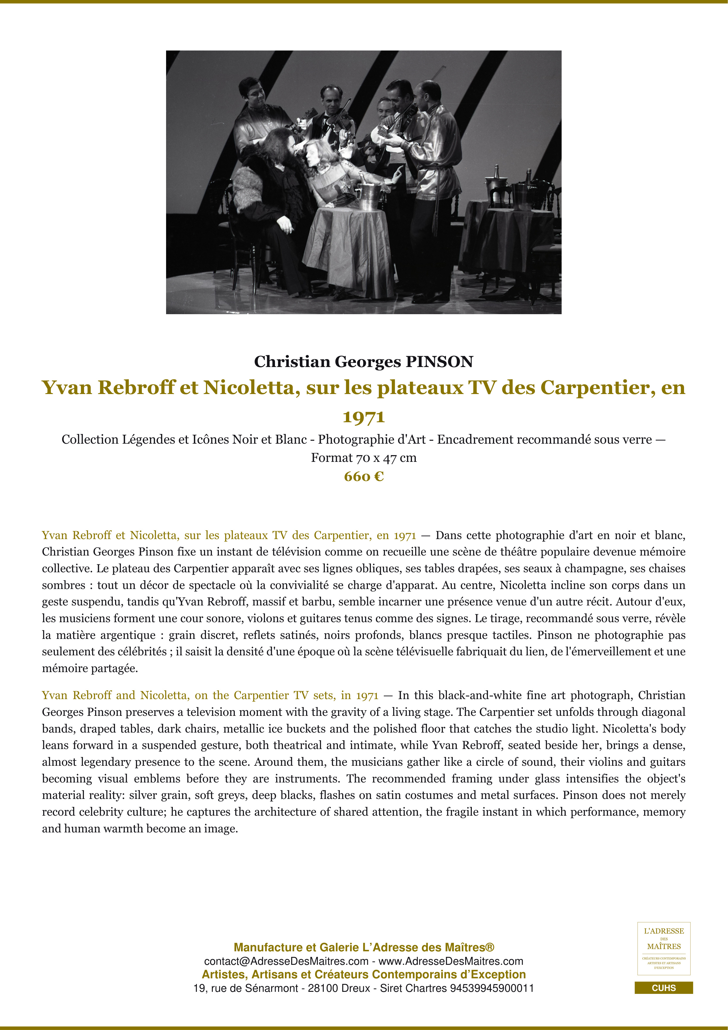Fiche Premium — Yvan Rebroff et Nicoletta, sur les plateaux TV des Carpentier, en 1971 — Christian Georges PINSON — L'Adresse des Maîtres®