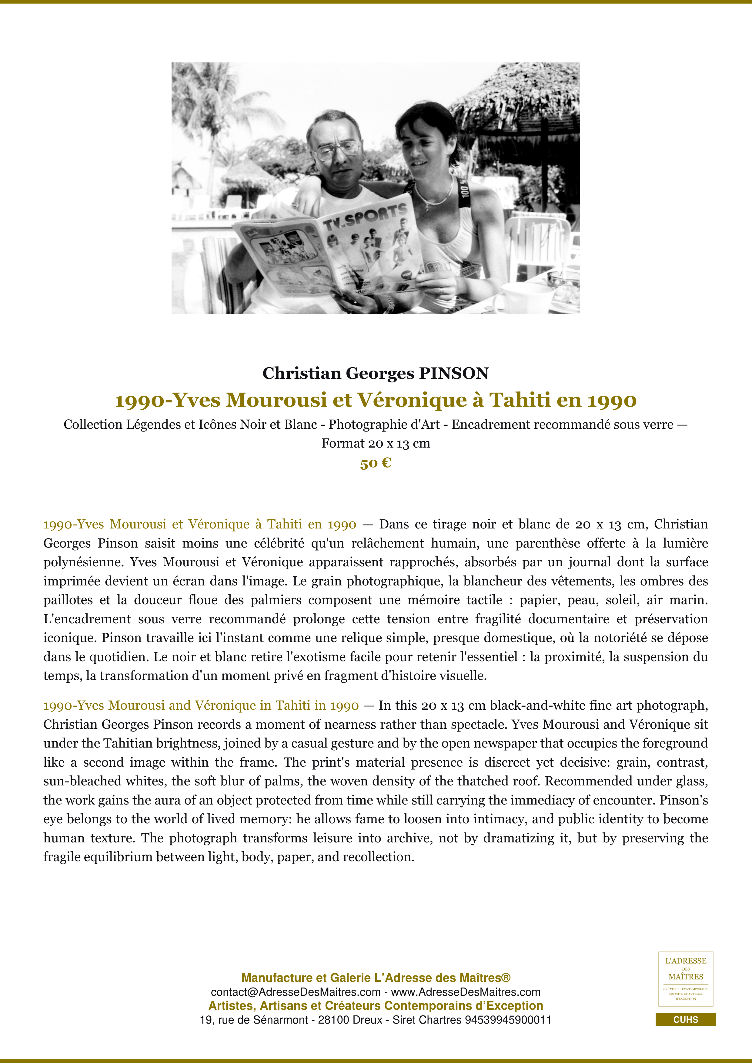 Fiche Premium — 1990-Yves Mourousi et Véronique à Tahiti en 1990 — Christian Georges PINSON — L'Adresse des Maîtres®