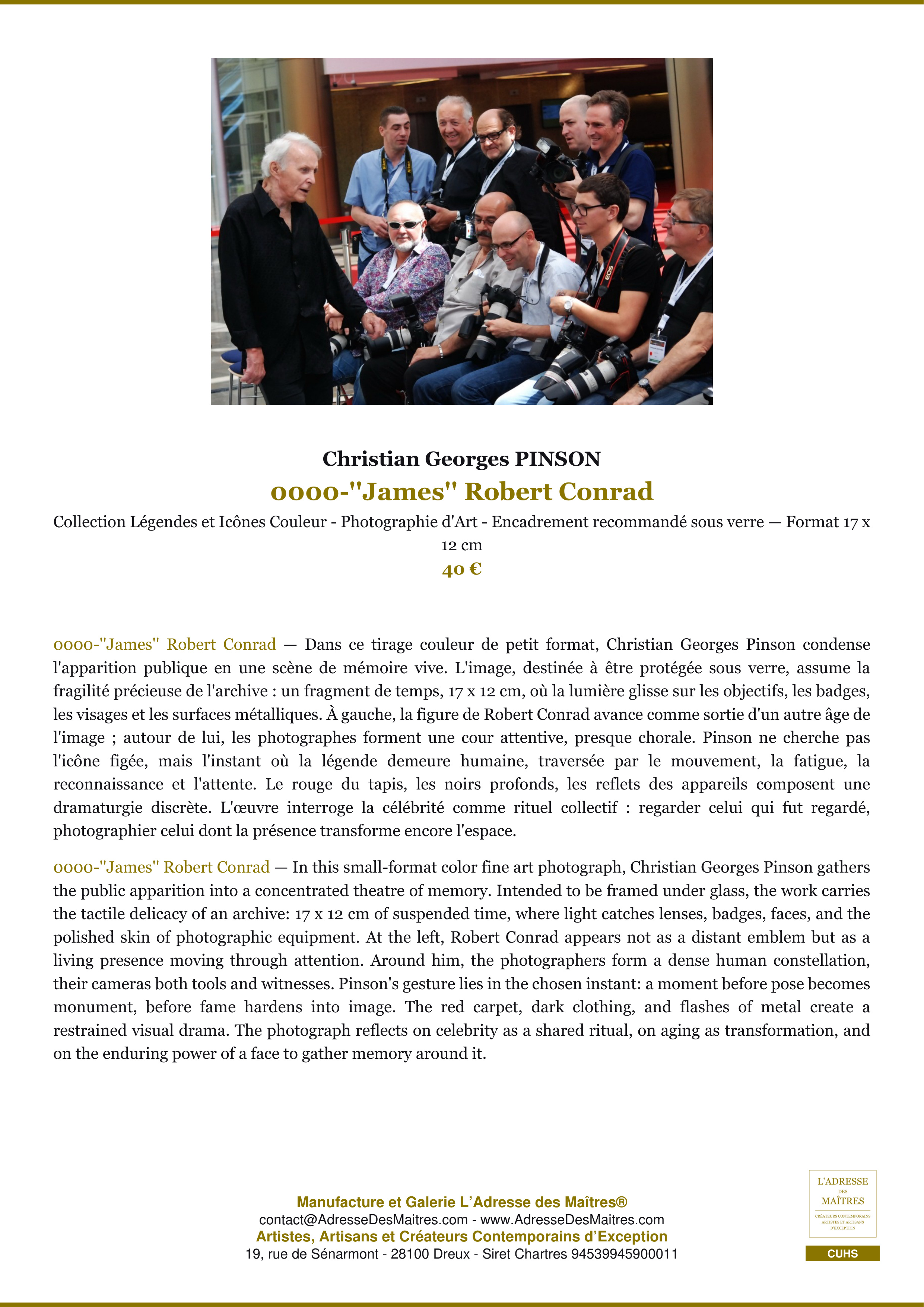 Fiche Premium — 0000-''James'' Robert Conrad — Christian Georges PINSON — L'Adresse des Maîtres®