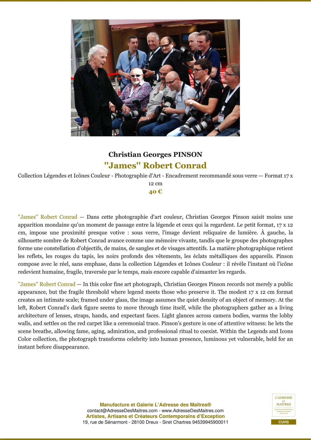 Fiche Premium - ''James'' Robert Conrad - Christian Georges PINSON - L'Adresse des Maîtres®