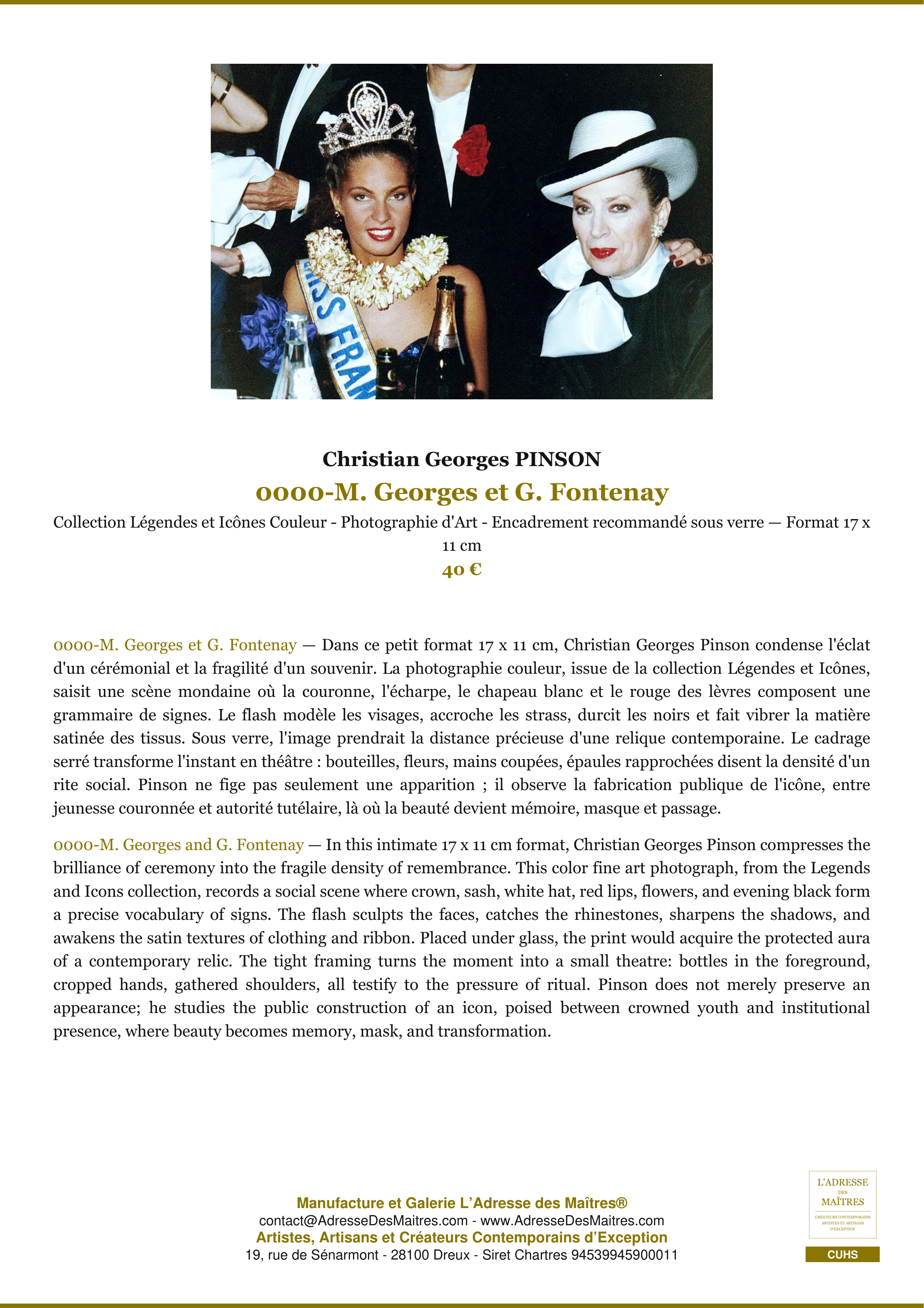 Fiche Premium — 0000-M. Georges et G. Fontenay — Christian Georges PINSON — L'Adresse des Maîtres®