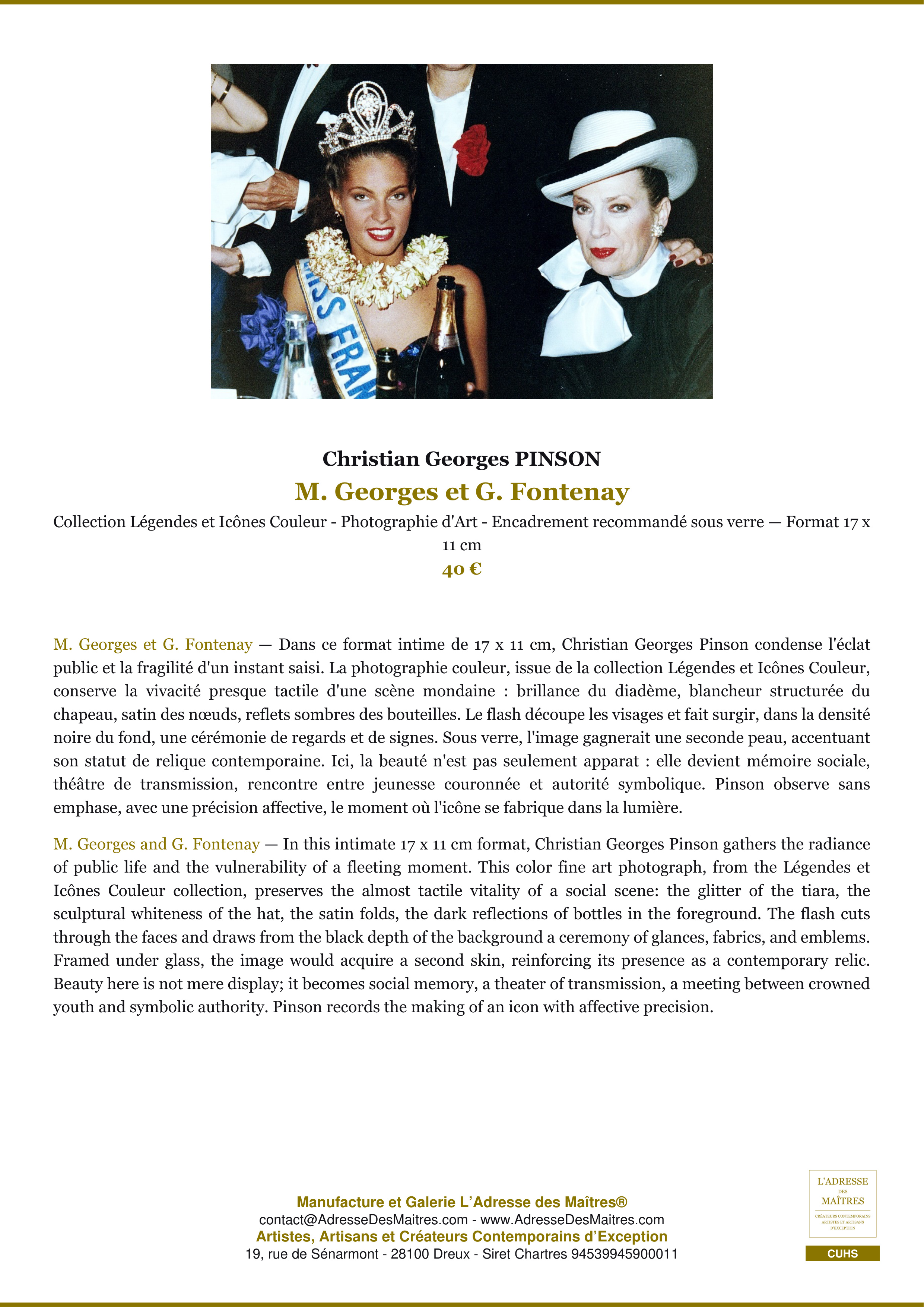 Fiche Premium — M. Georges et G. Fontenay — Christian Georges PINSON — L'Adresse des Maîtres®