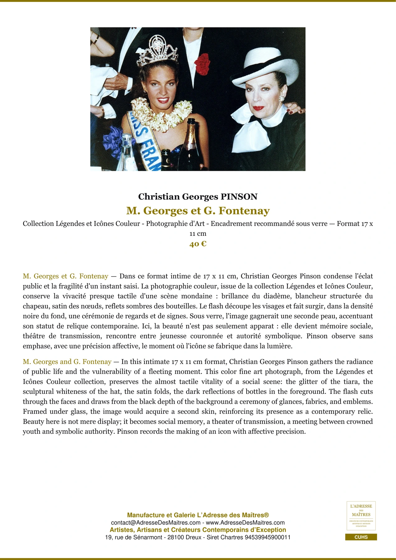 Fiche Premium - M. Georges et G. Fontenay - Christian Georges PINSON - L'Adresse des Maîtres®