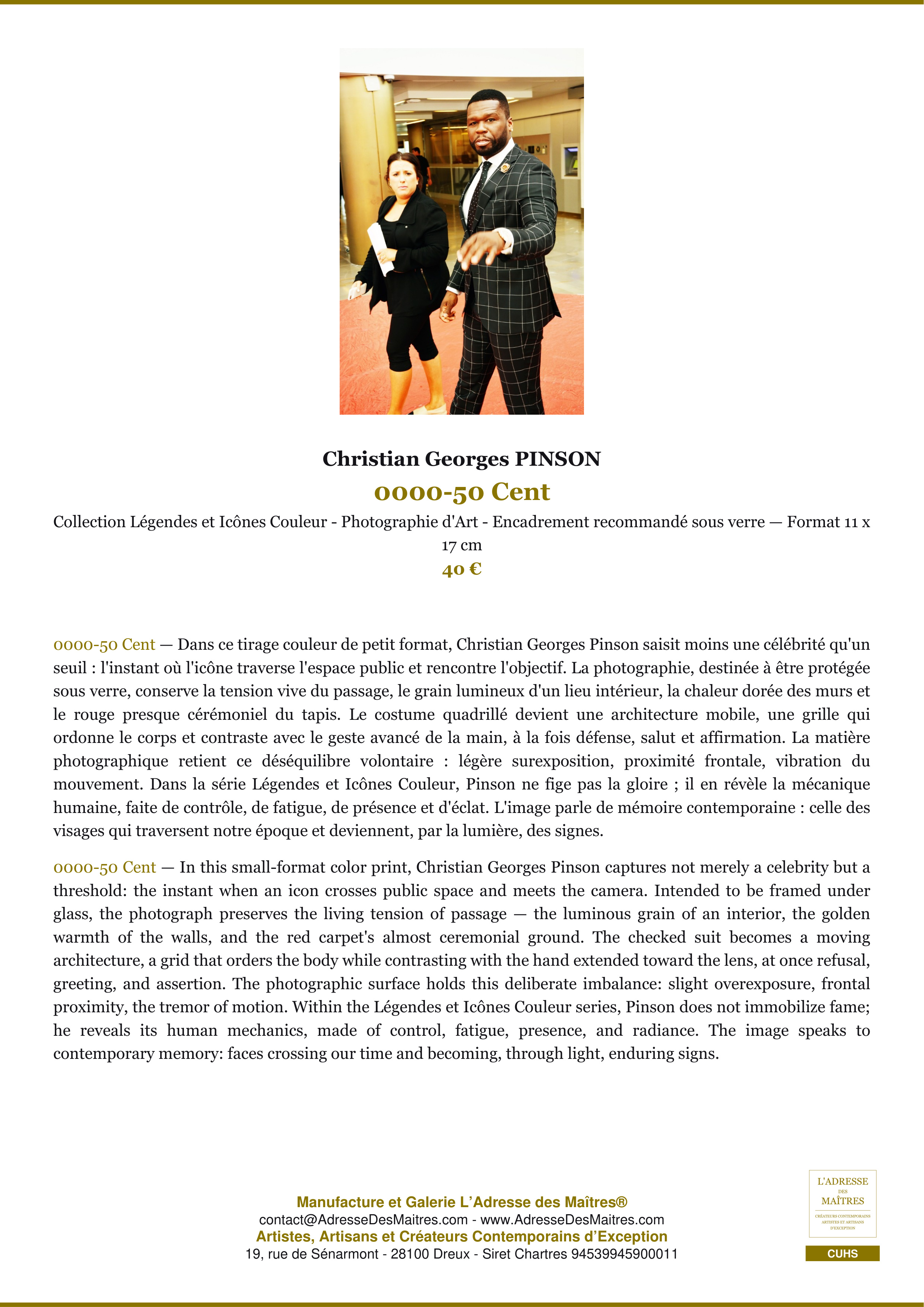 Fiche Premium — 0000-50 Cent — Christian Georges PINSON — L'Adresse des Maîtres®