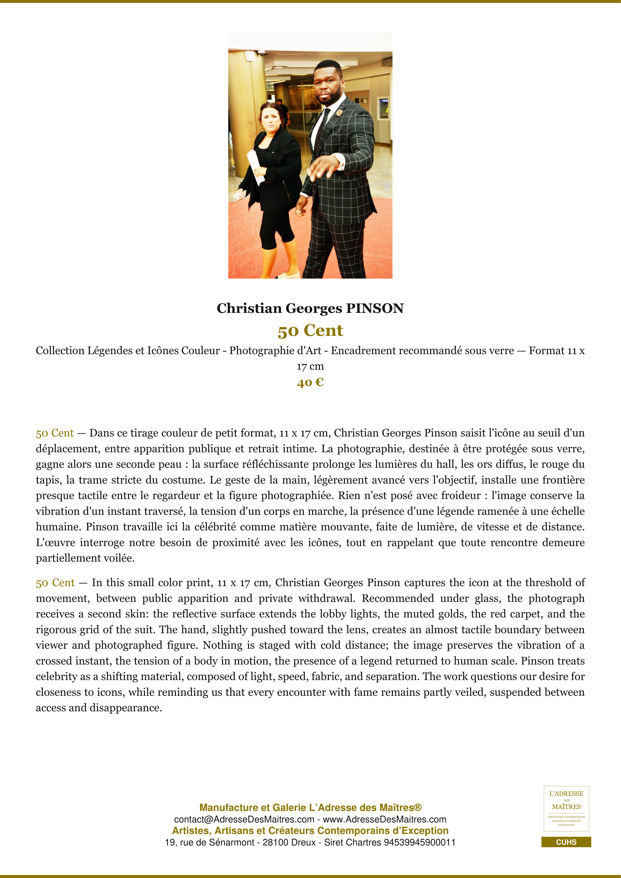 Fiche Premium — 50 Cent — Christian Georges PINSON — L'Adresse des Maîtres®