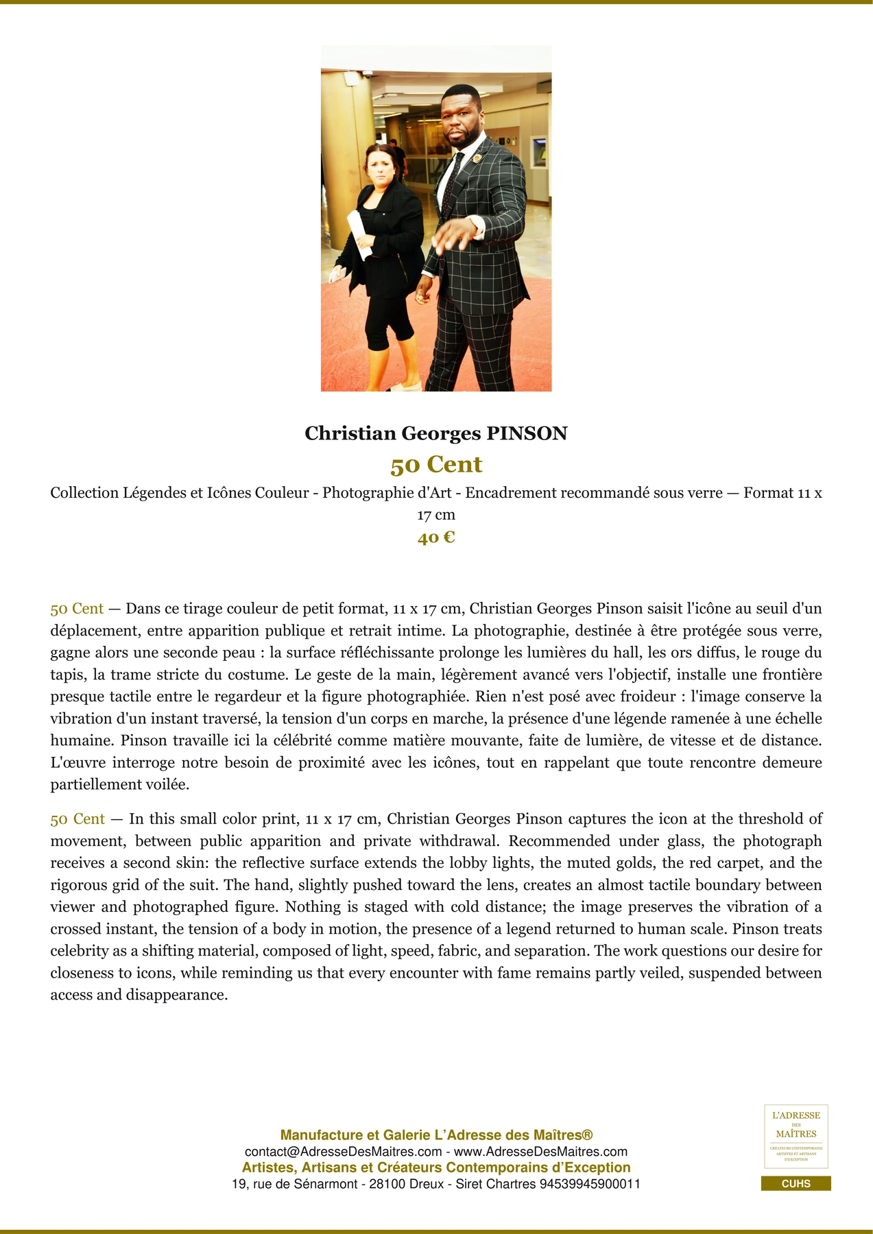 Fiche Premium - 50 Cent - Christian Georges PINSON - L'Adresse des Maîtres®