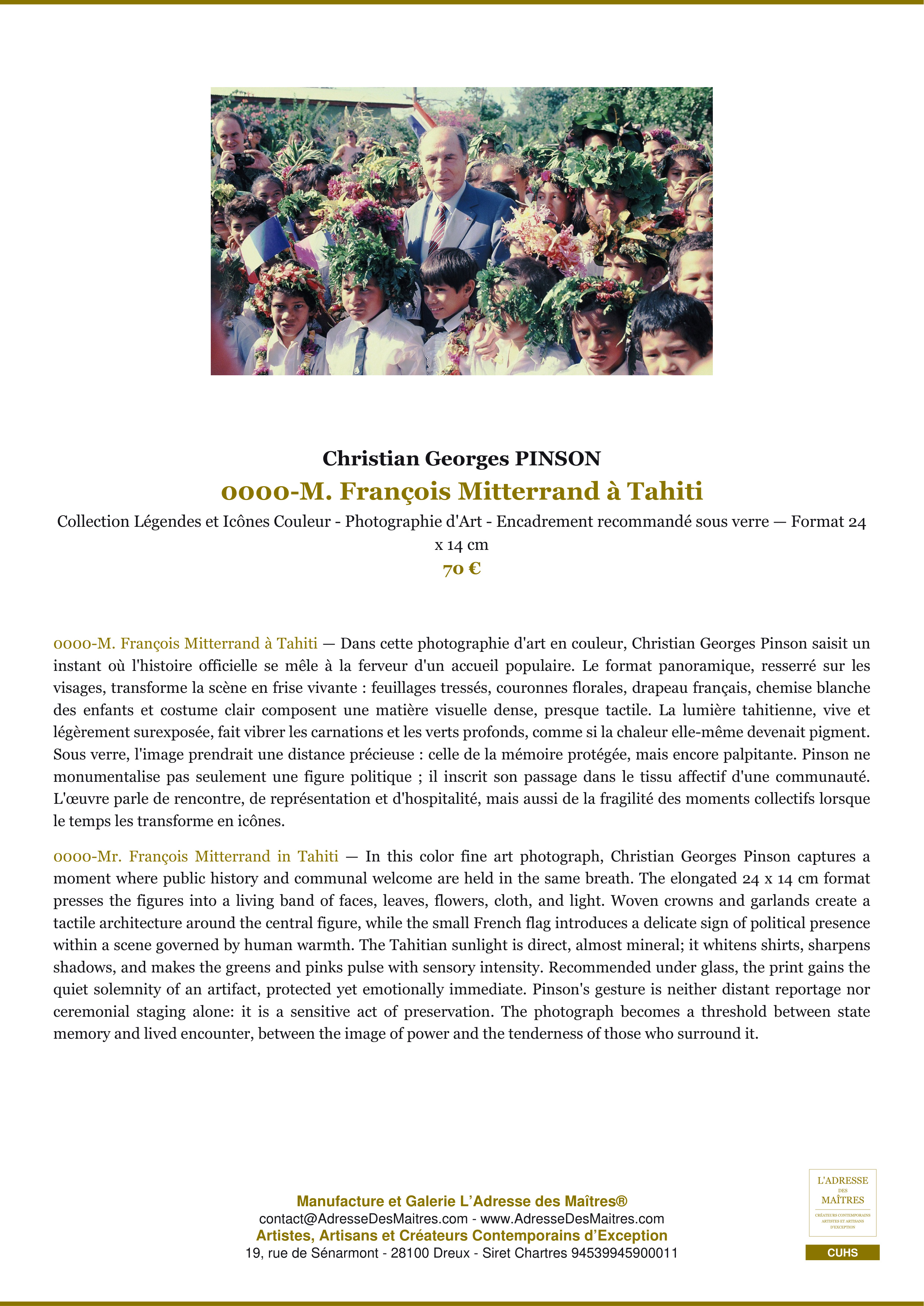 Fiche Premium — 0000-M. François Mitterrand à Tahiti — Christian Georges PINSON — L'Adresse des Maîtres®
