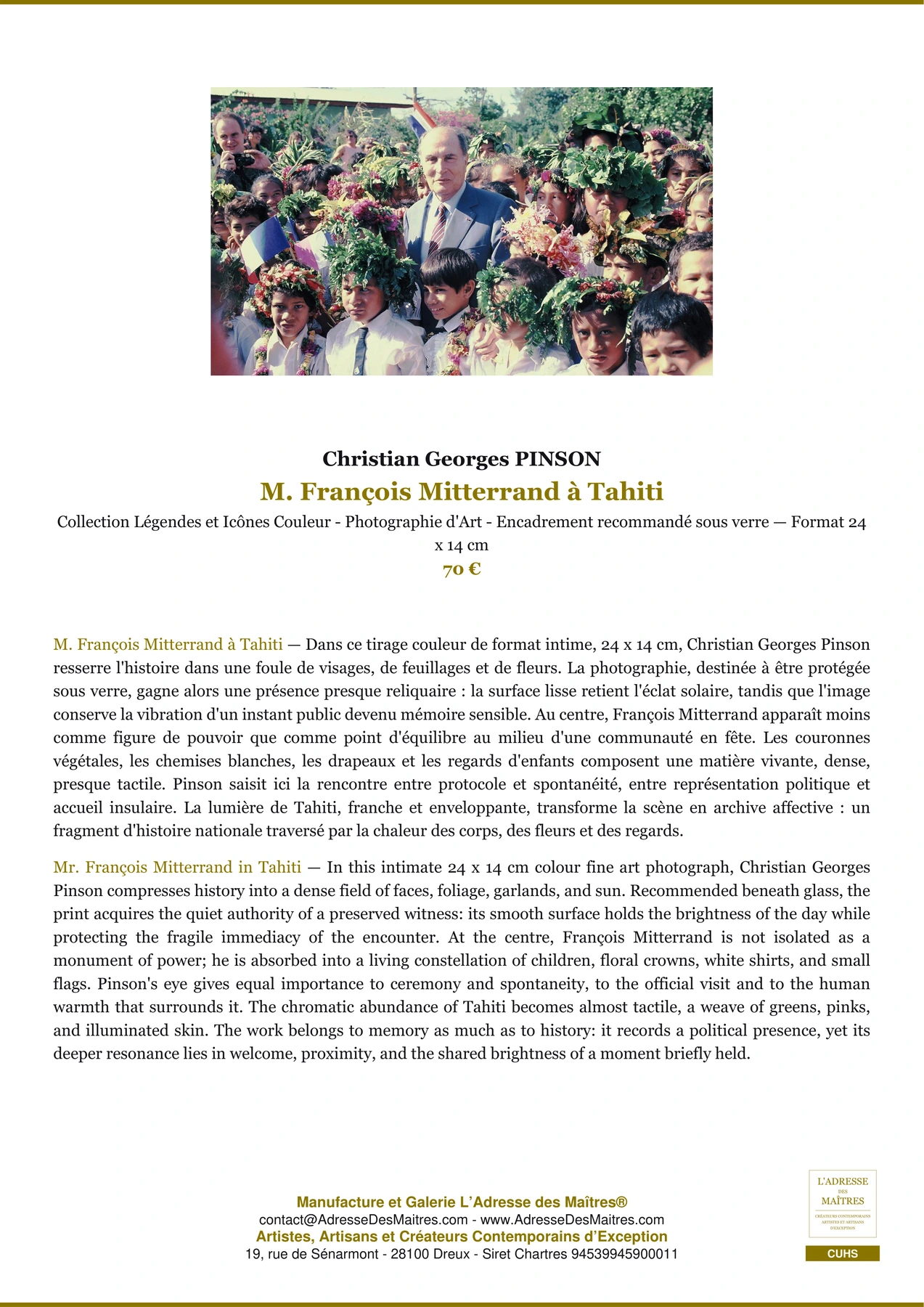 Fiche Premium - M. François Mitterrand à Tahiti - Christian Georges PINSON - L'Adresse des Maîtres®