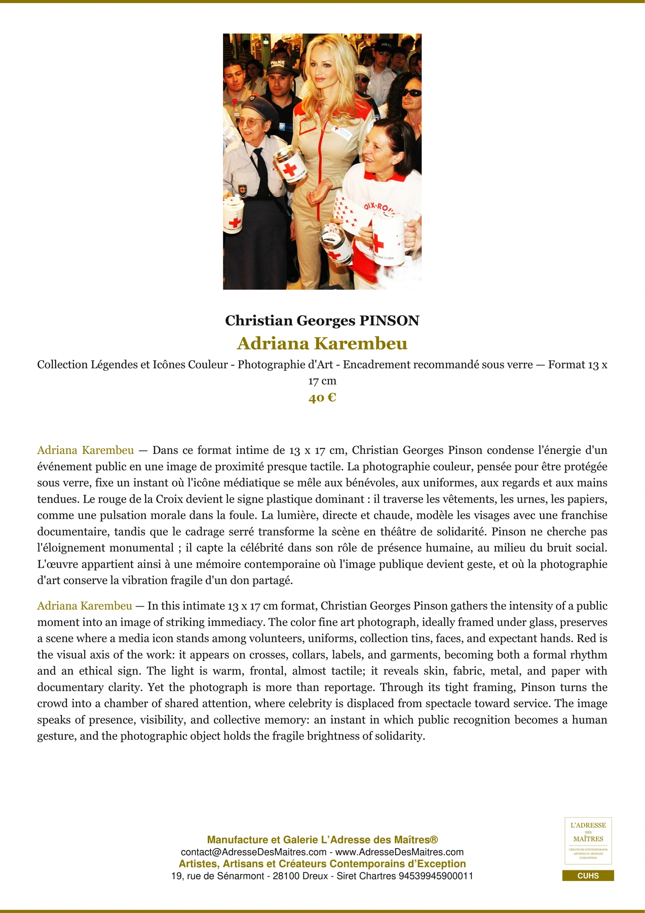 Fiche Premium - Adriana Karembeu - Christian Georges PINSON - L'Adresse des Maîtres®