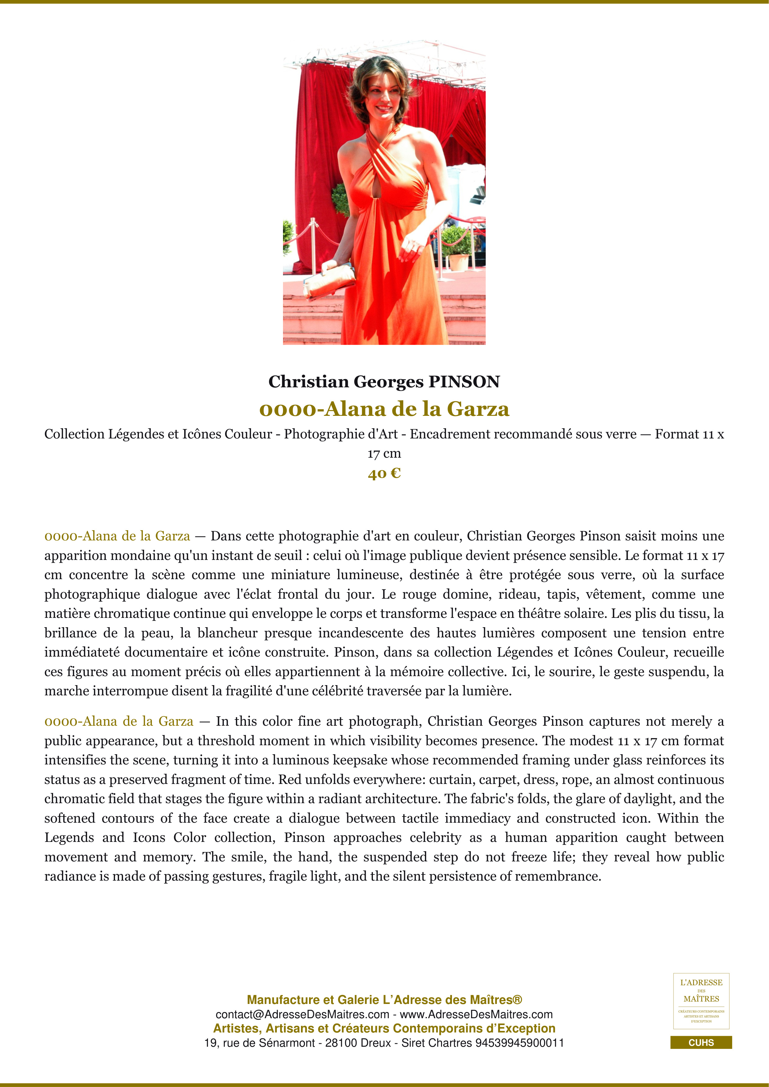 Fiche Premium — 0000-Alana de la Garza — Christian Georges PINSON — L'Adresse des Maîtres®