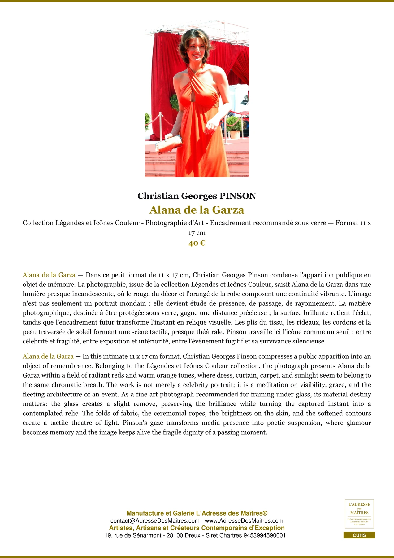 Fiche Premium - Alana de la Garza - Christian Georges PINSON - L'Adresse des Maîtres®