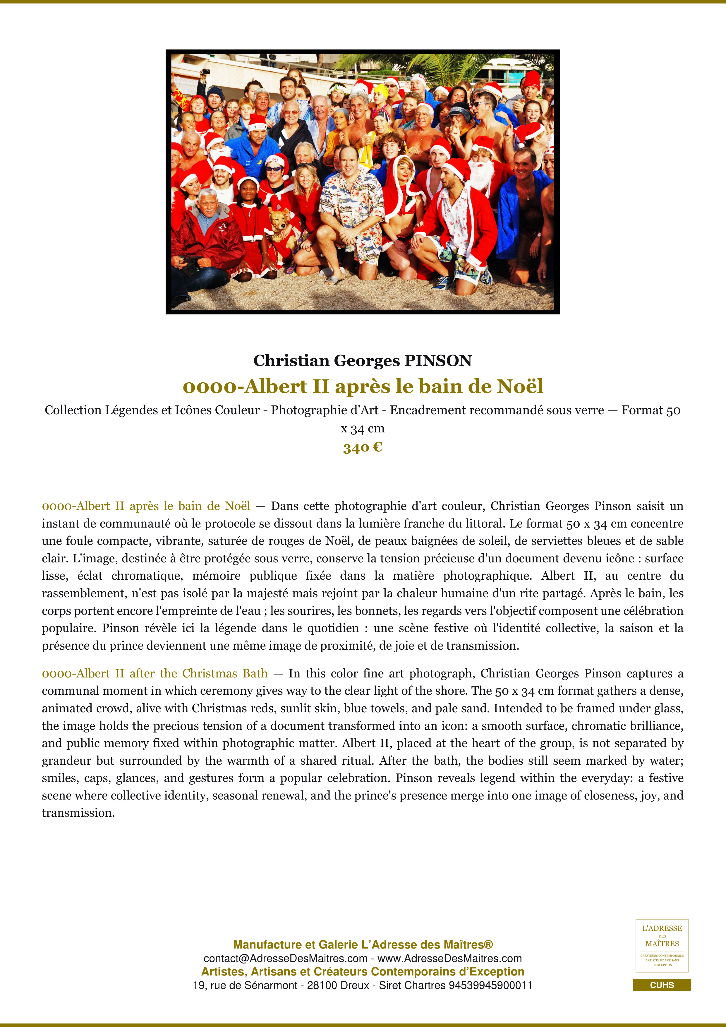 Fiche Premium — 0000-Albert II après le bain de Noël — Christian Georges PINSON — L'Adresse des Maîtres®