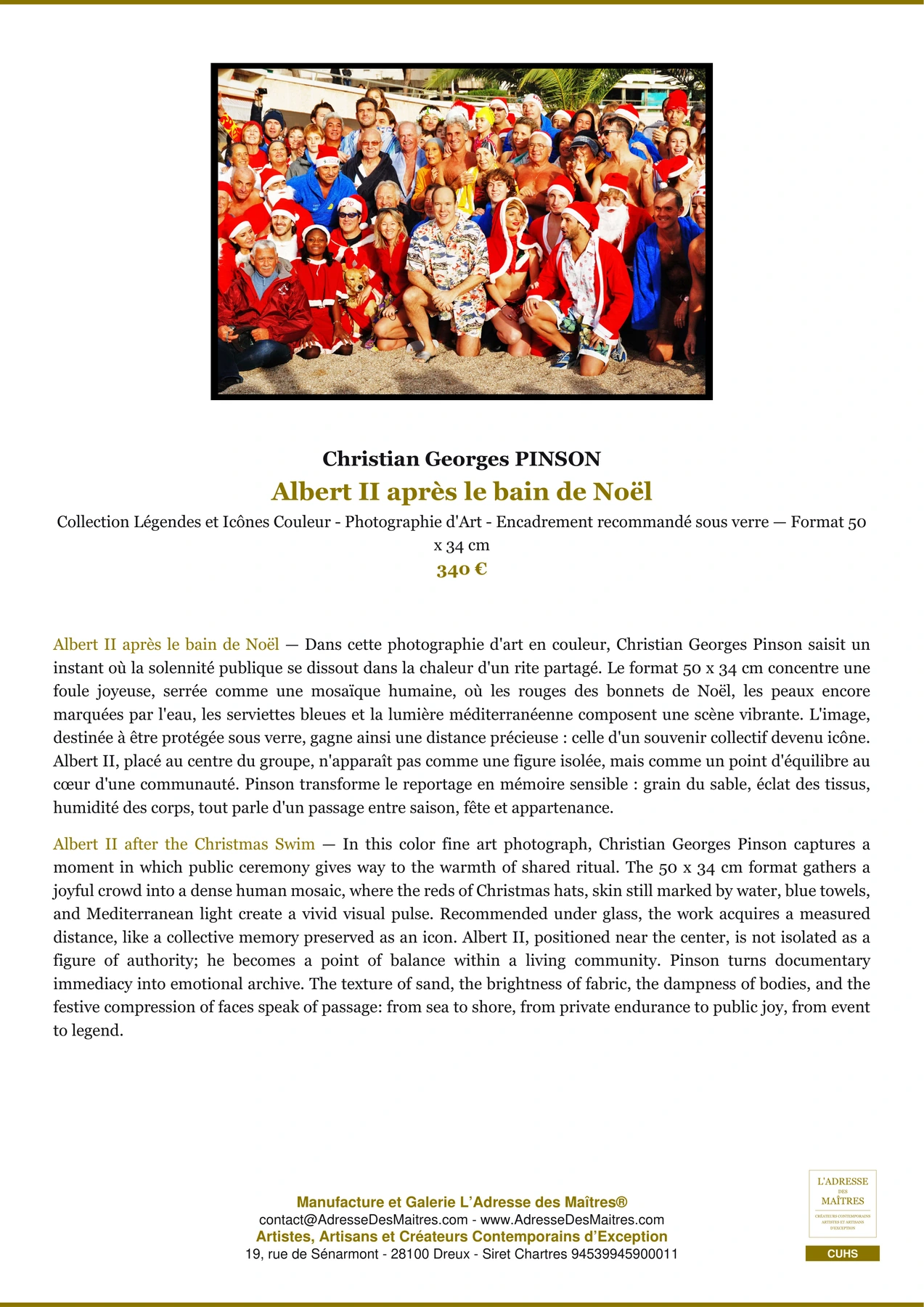 Fiche Premium - Albert II après le bain de Noël - Christian Georges PINSON - L'Adresse des Maîtres®