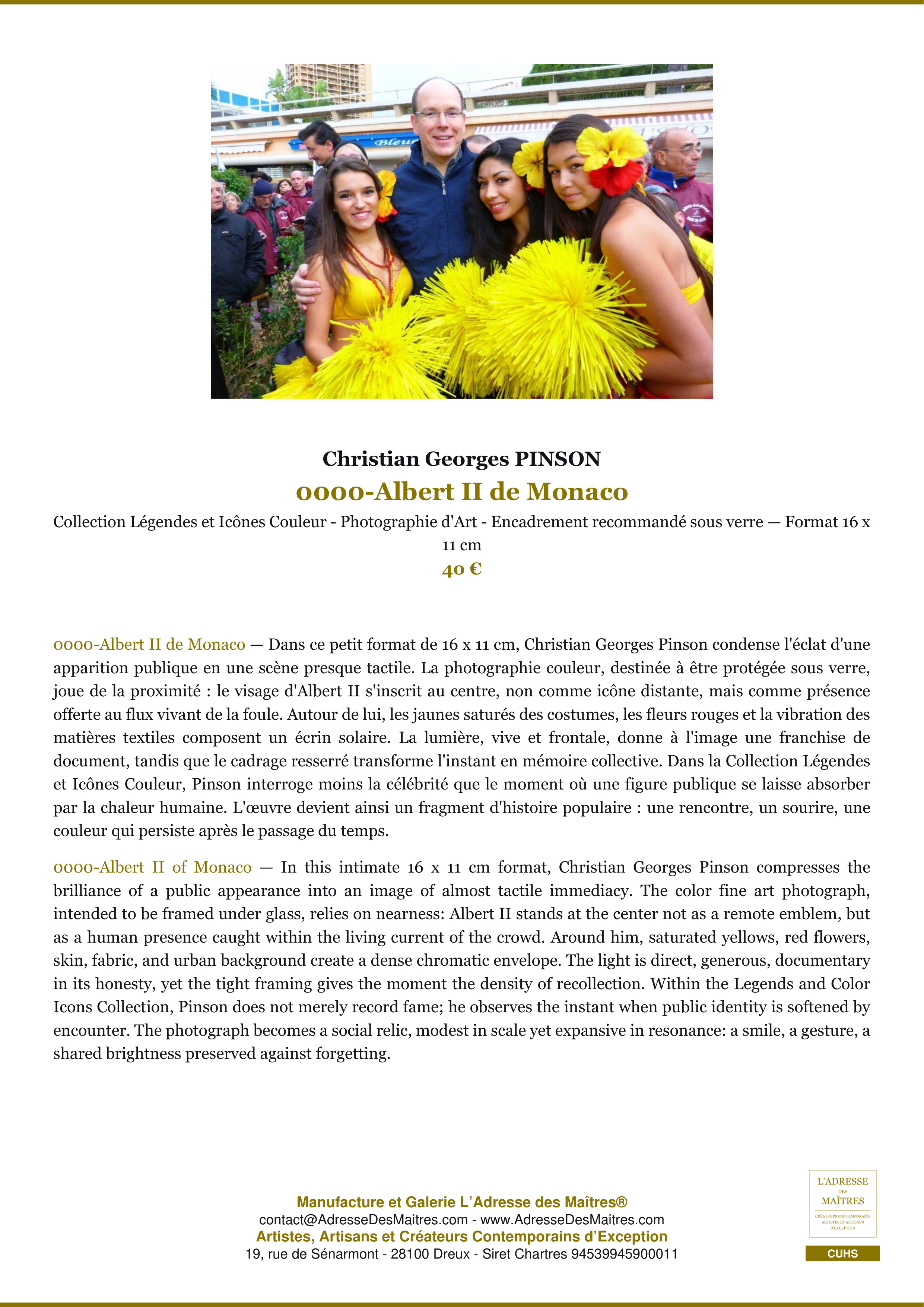 Fiche Premium — 0000-Albert II de Monaco — Christian Georges PINSON — L'Adresse des Maîtres®