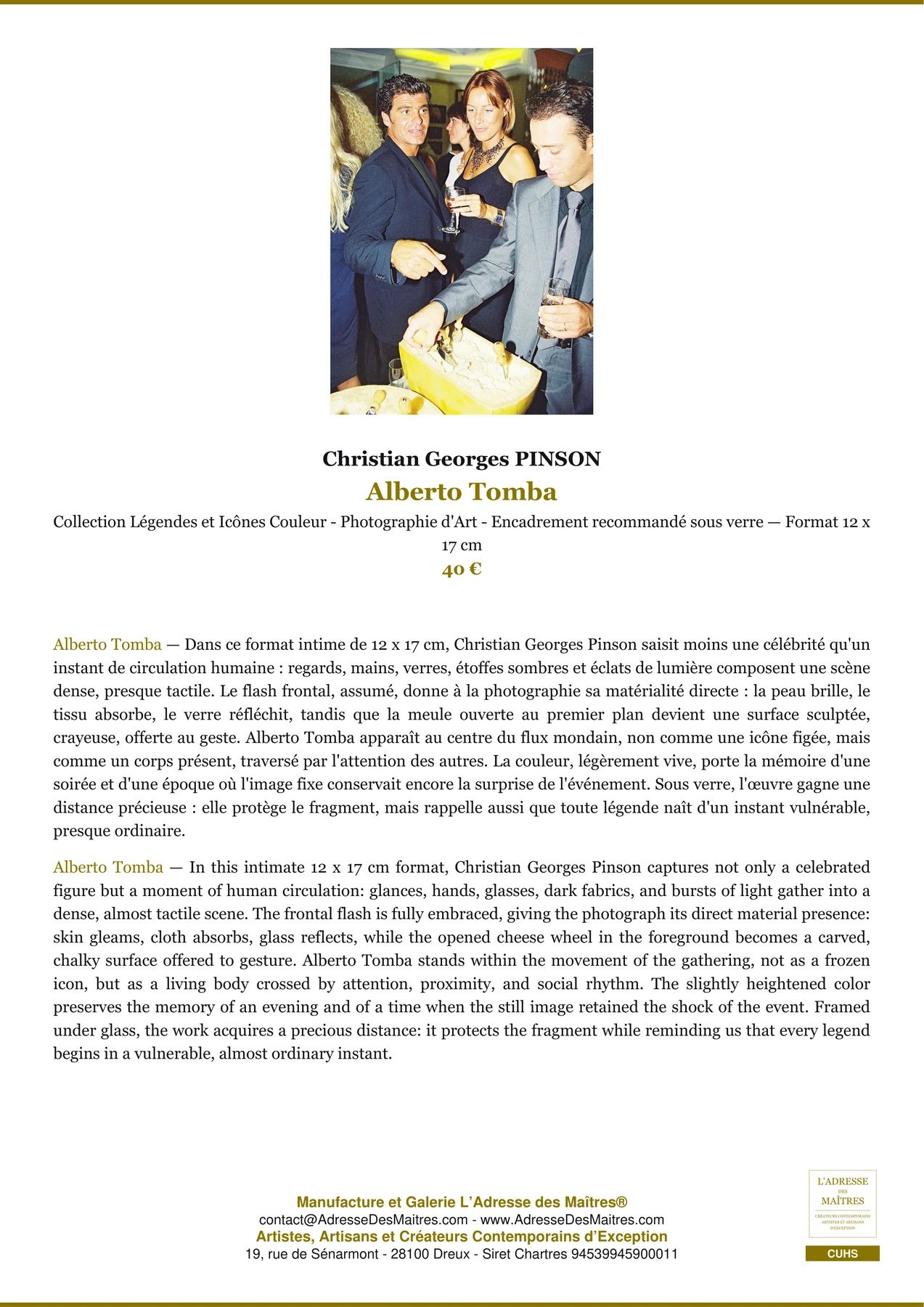 Fiche Premium - Alberto Tomba - Christian Georges PINSON - L'Adresse des Maîtres®