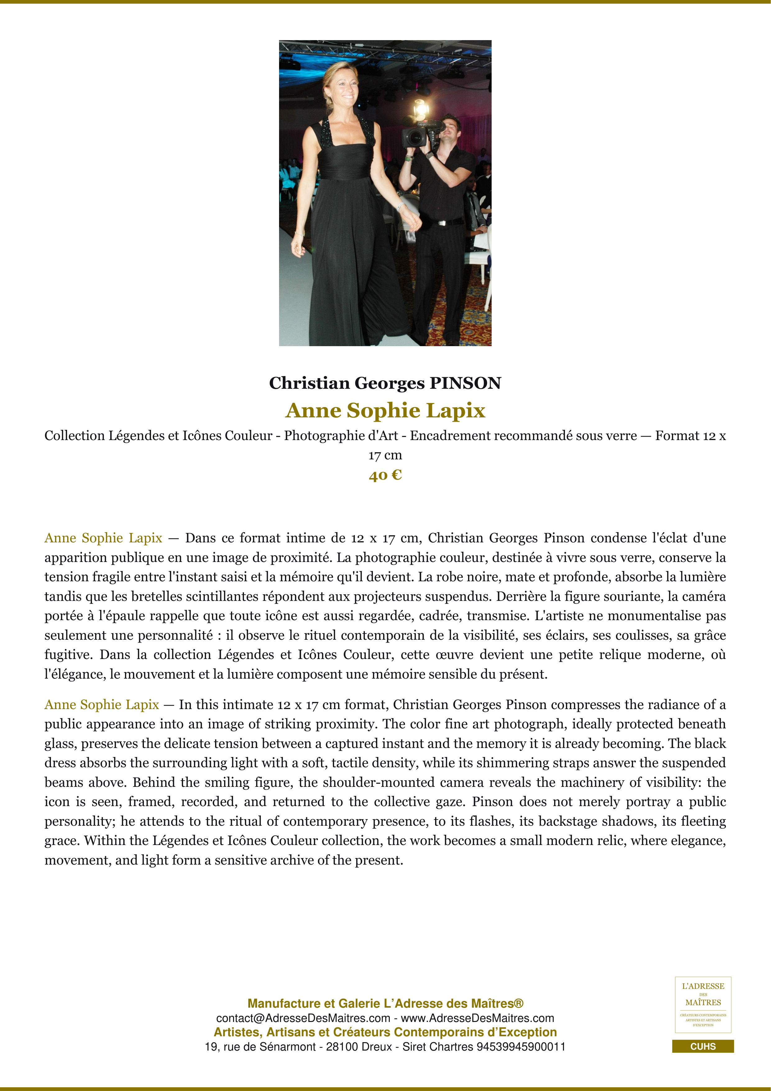 Fiche Premium — Anne Sophie Lapix — Christian Georges PINSON — L'Adresse des Maîtres®