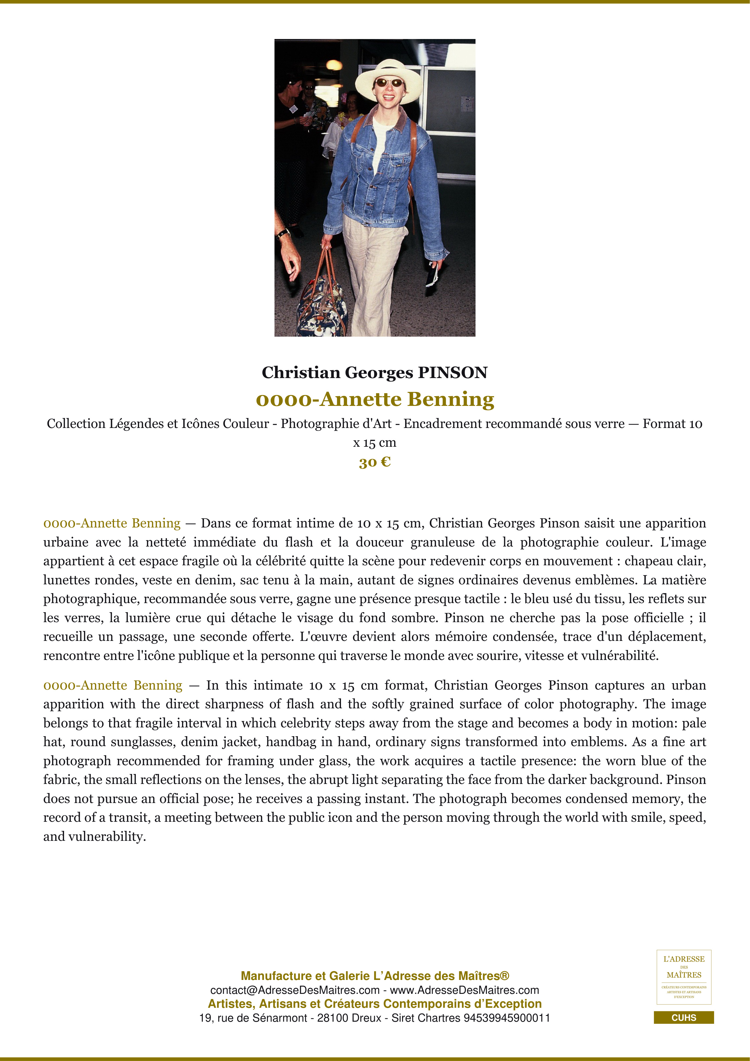 Fiche Premium — 0000-Annette Benning — Christian Georges PINSON — L'Adresse des Maîtres®
