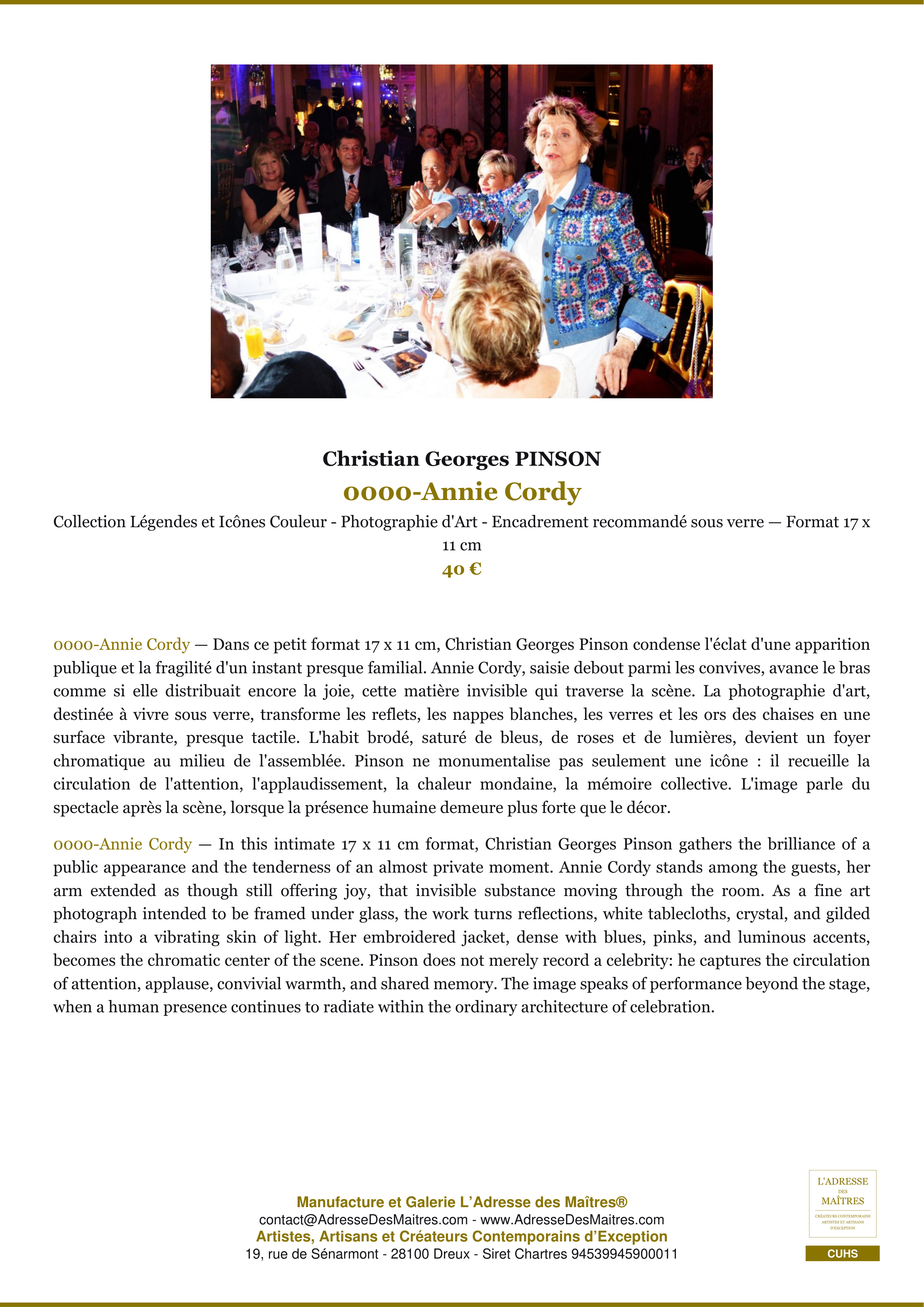 Fiche Premium — 0000-Annie Cordy — Christian Georges PINSON — L'Adresse des Maîtres®