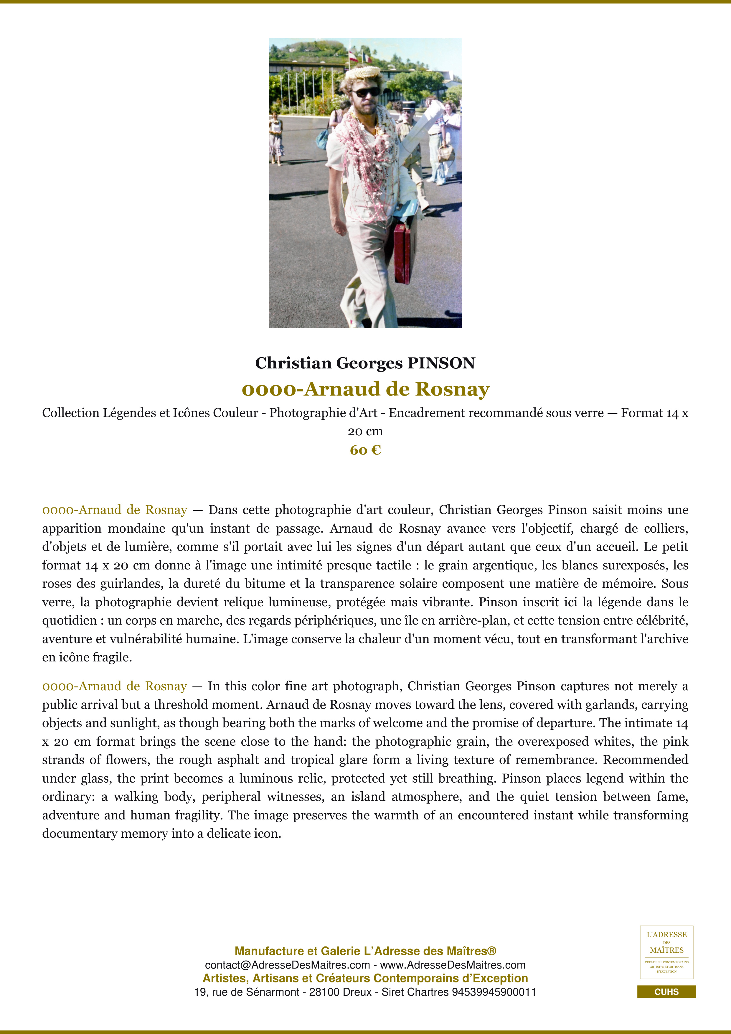 Fiche Premium — 0000-Arnaud de Rosnay — Christian Georges PINSON — L'Adresse des Maîtres®