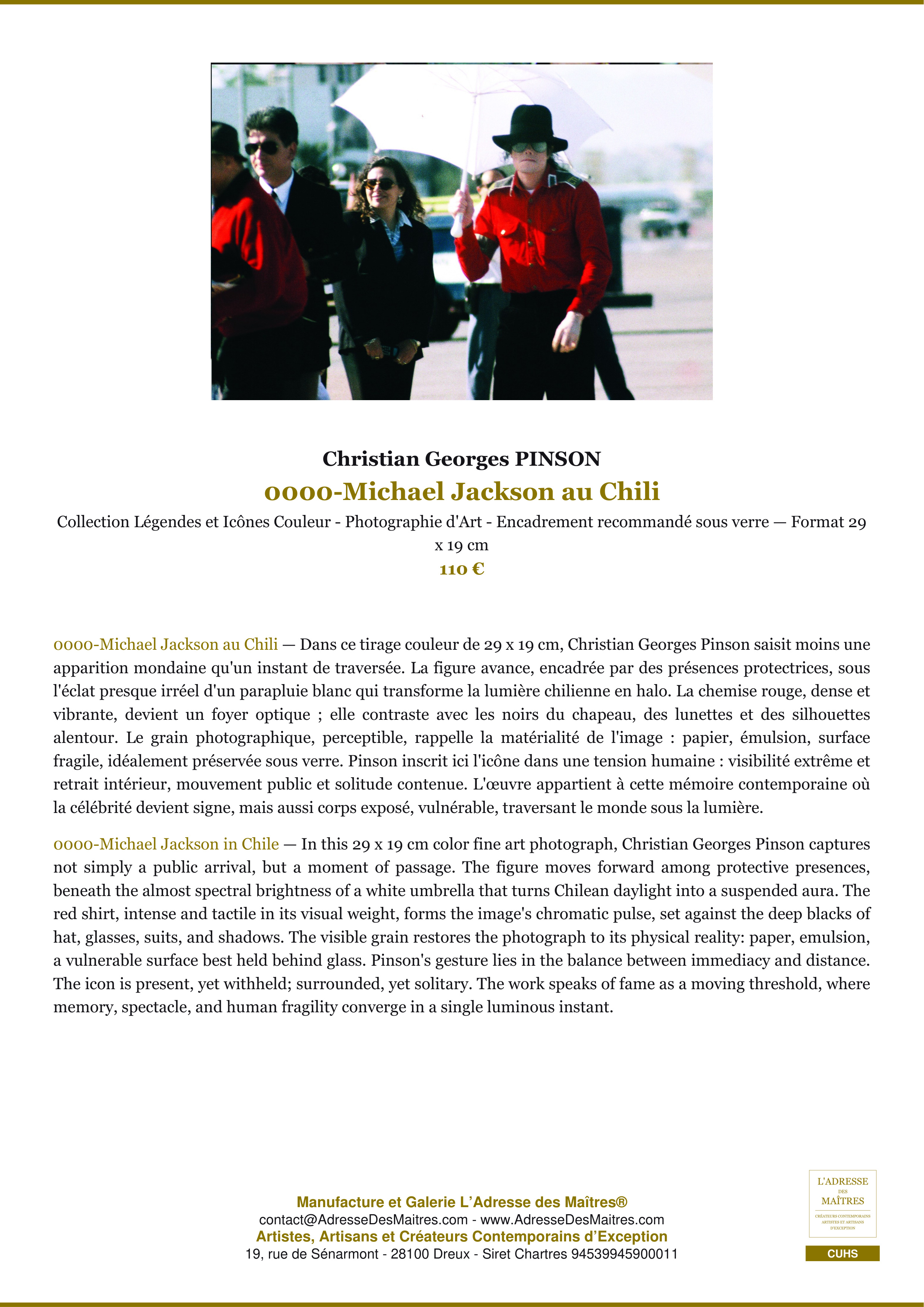 Fiche Premium — 0000-Michael Jackson au Chili — Christian Georges PINSON — L'Adresse des Maîtres®