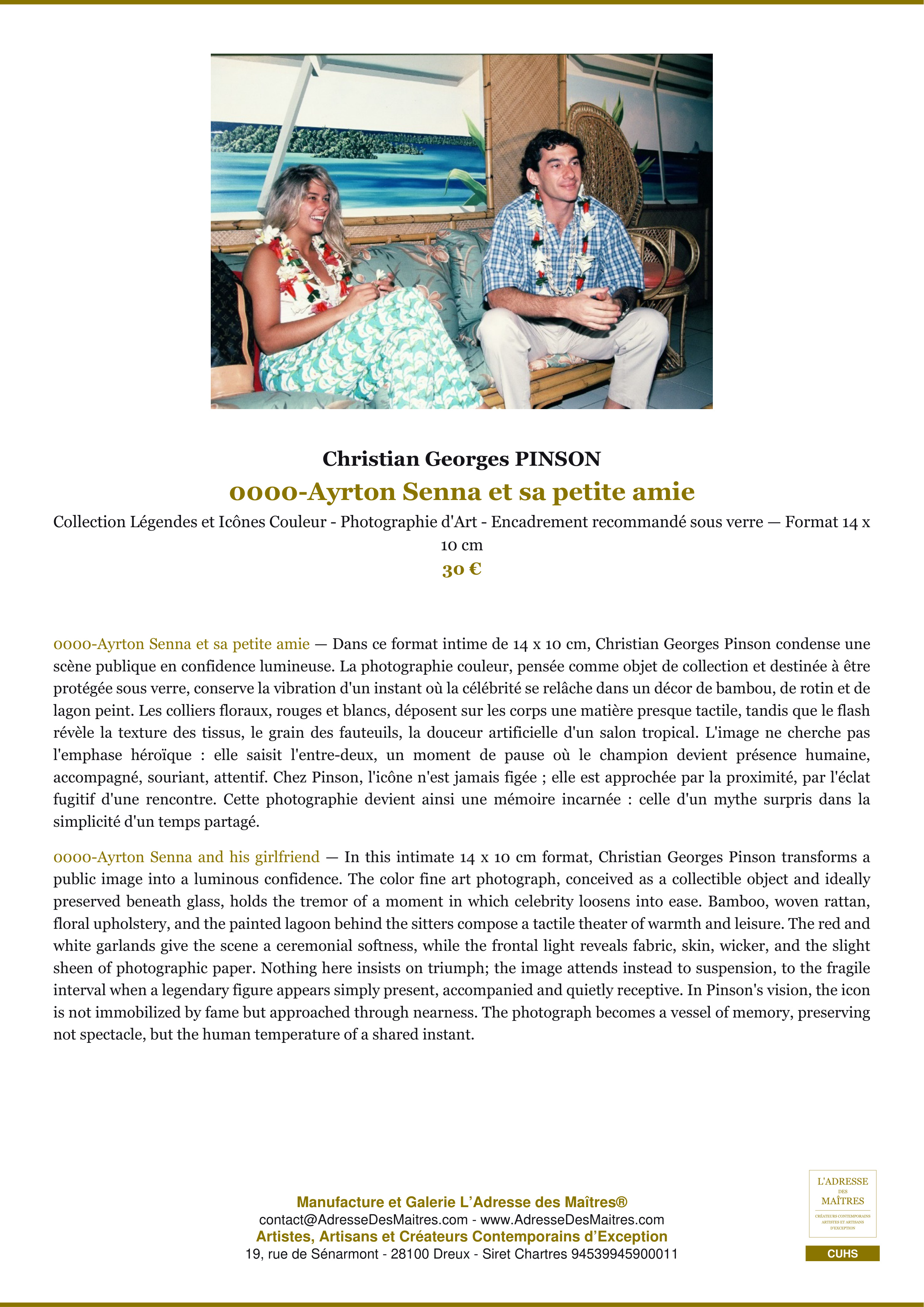 Fiche Premium — 0000-Ayrton Senna et sa petite amie — Christian Georges PINSON — L'Adresse des Maîtres®