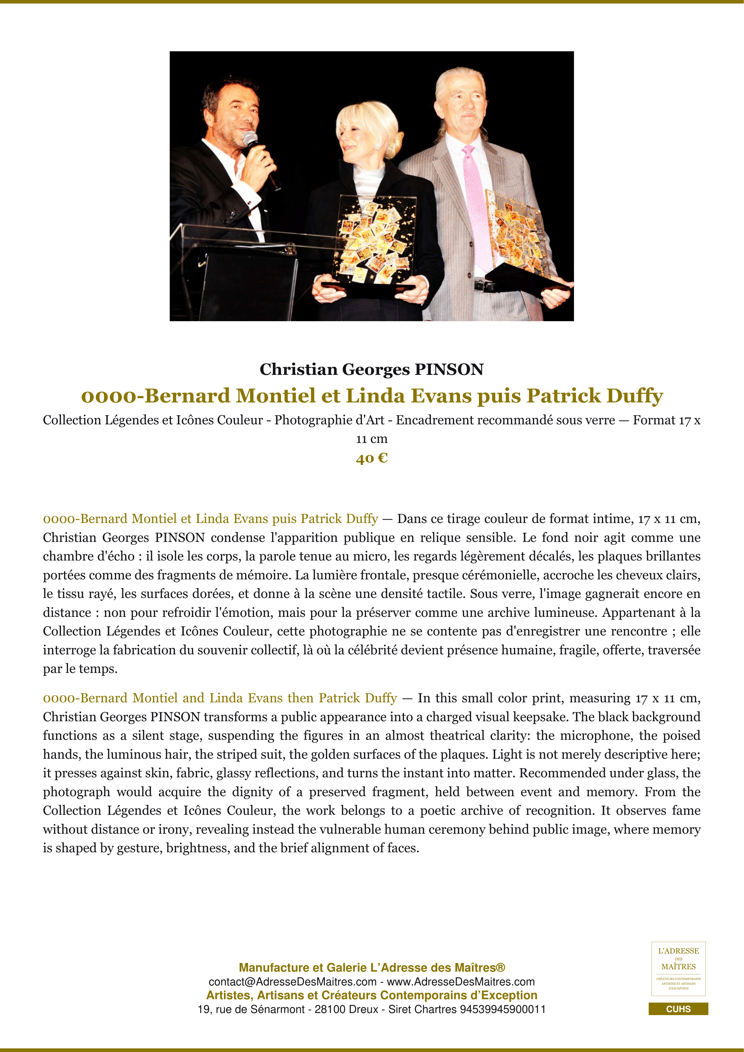 Fiche Premium — 0000-Bernard Montiel et Linda Evans puis Patrick Duffy — Christian Georges PINSON — L'Adresse des Maîtres®