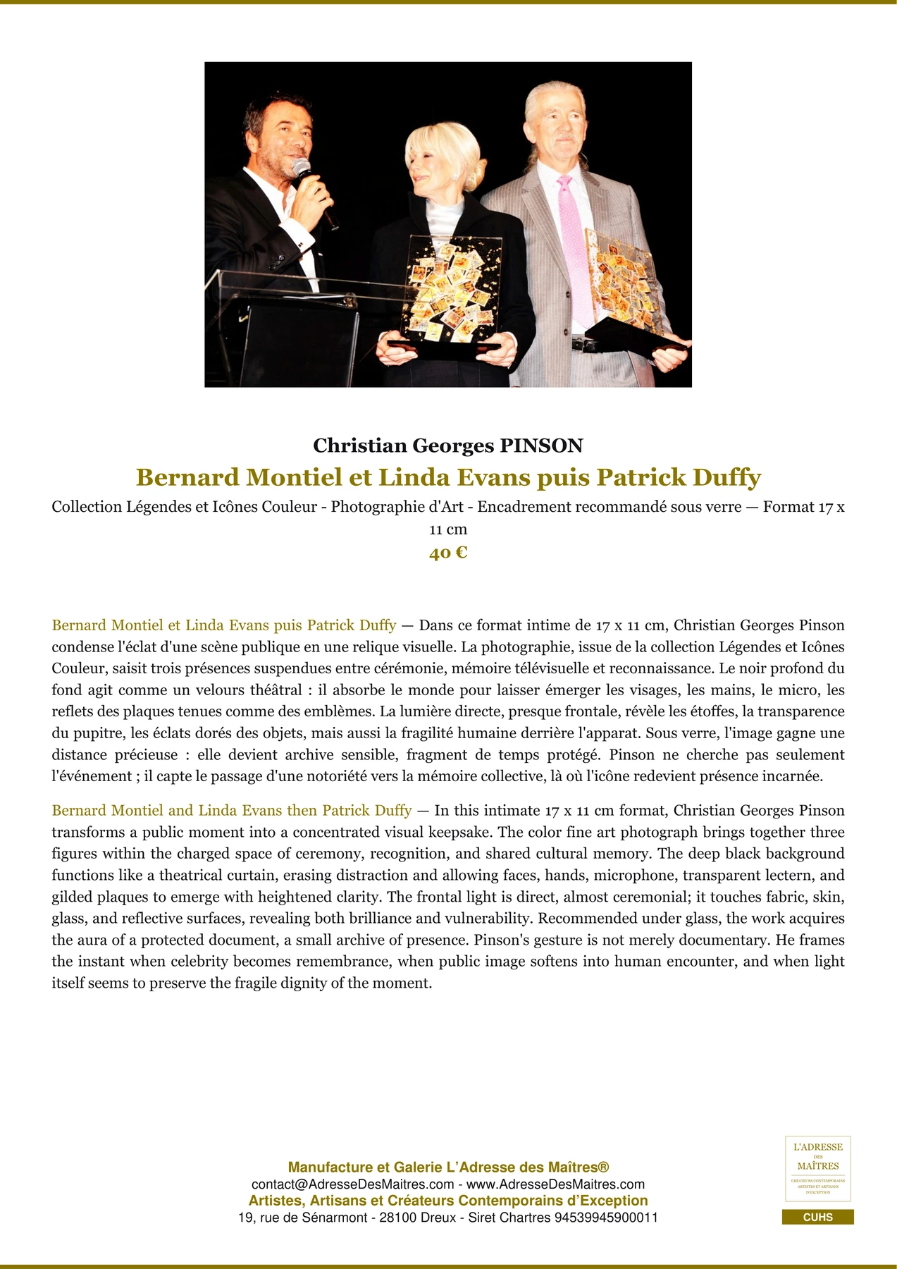 Fiche Premium - Bernard Montiel et Linda Evans puis Patrick Duffy - Christian Georges PINSON - L'Adresse des Maîtres®