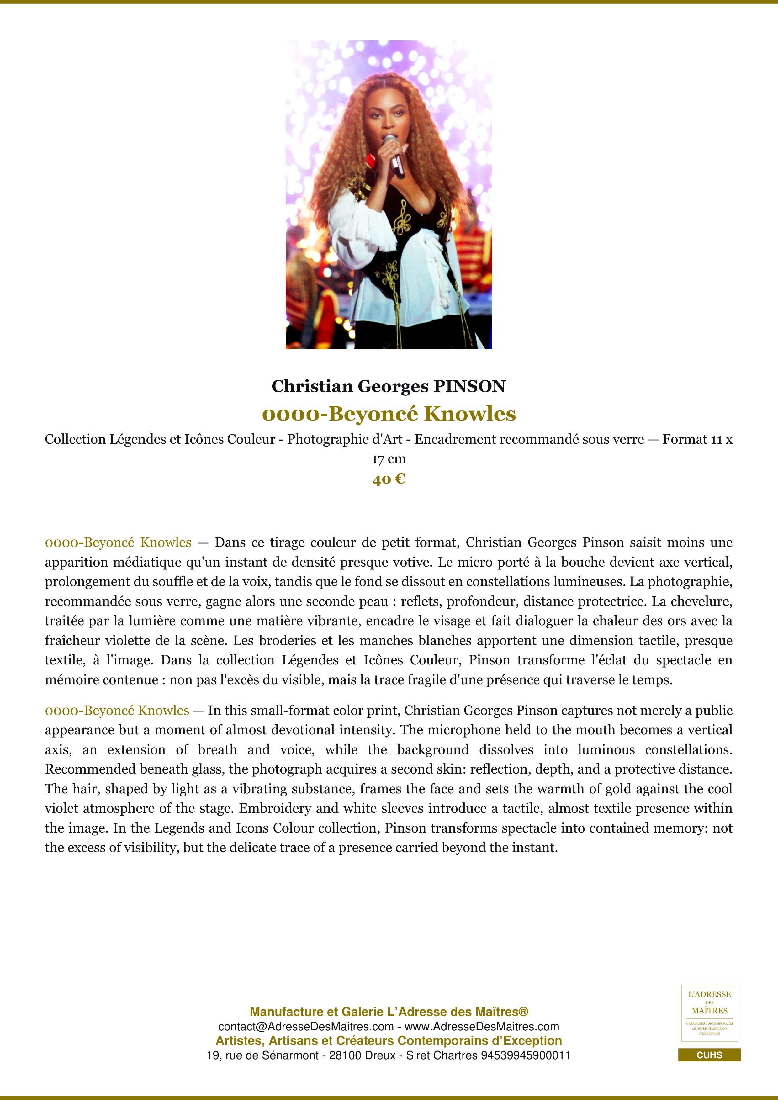 Fiche Premium — 0000-Beyoncé Knowles — Christian Georges PINSON — L'Adresse des Maîtres®