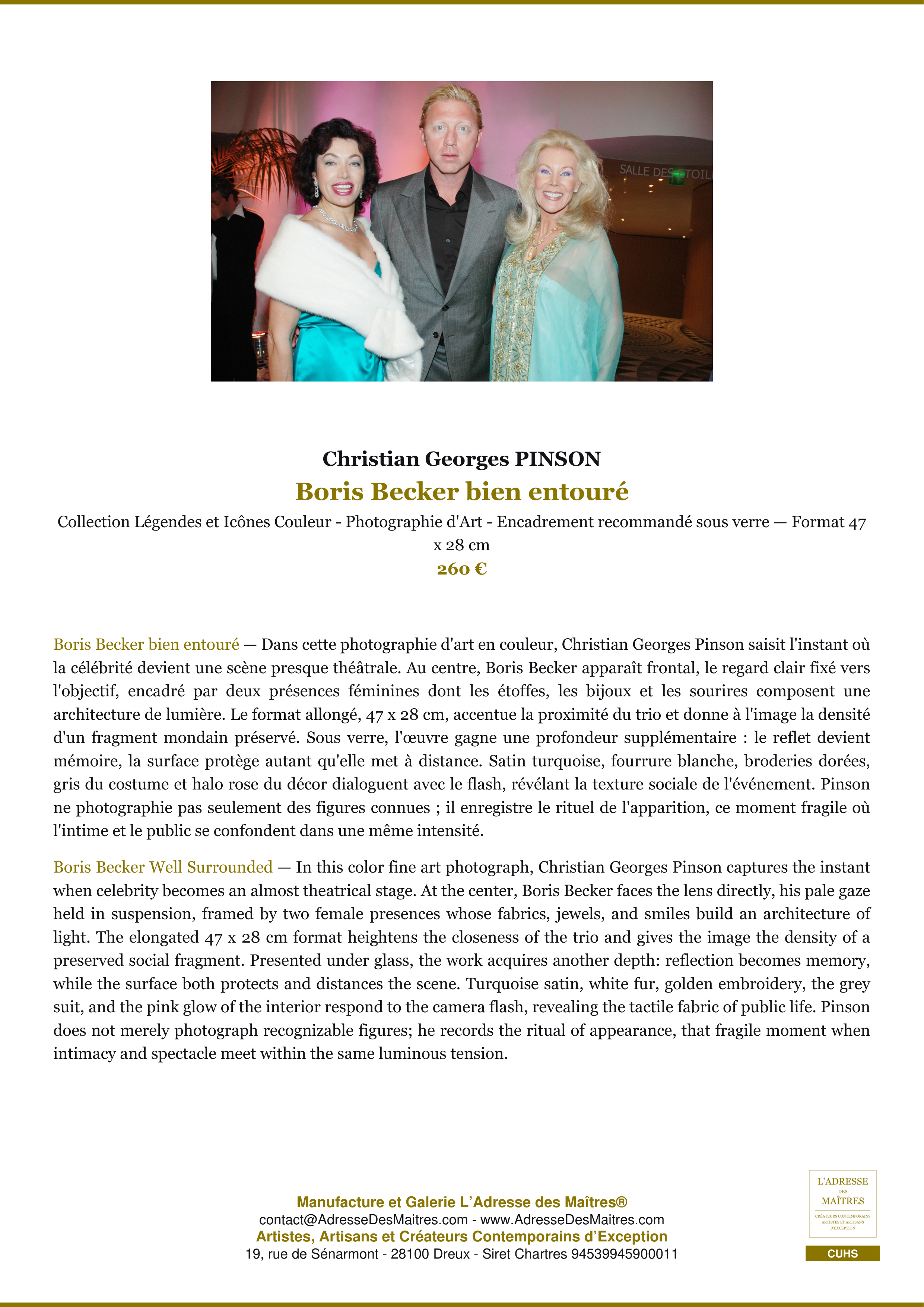 Fiche Premium — Boris Becker bien entouré — Christian Georges PINSON — L'Adresse des Maîtres®