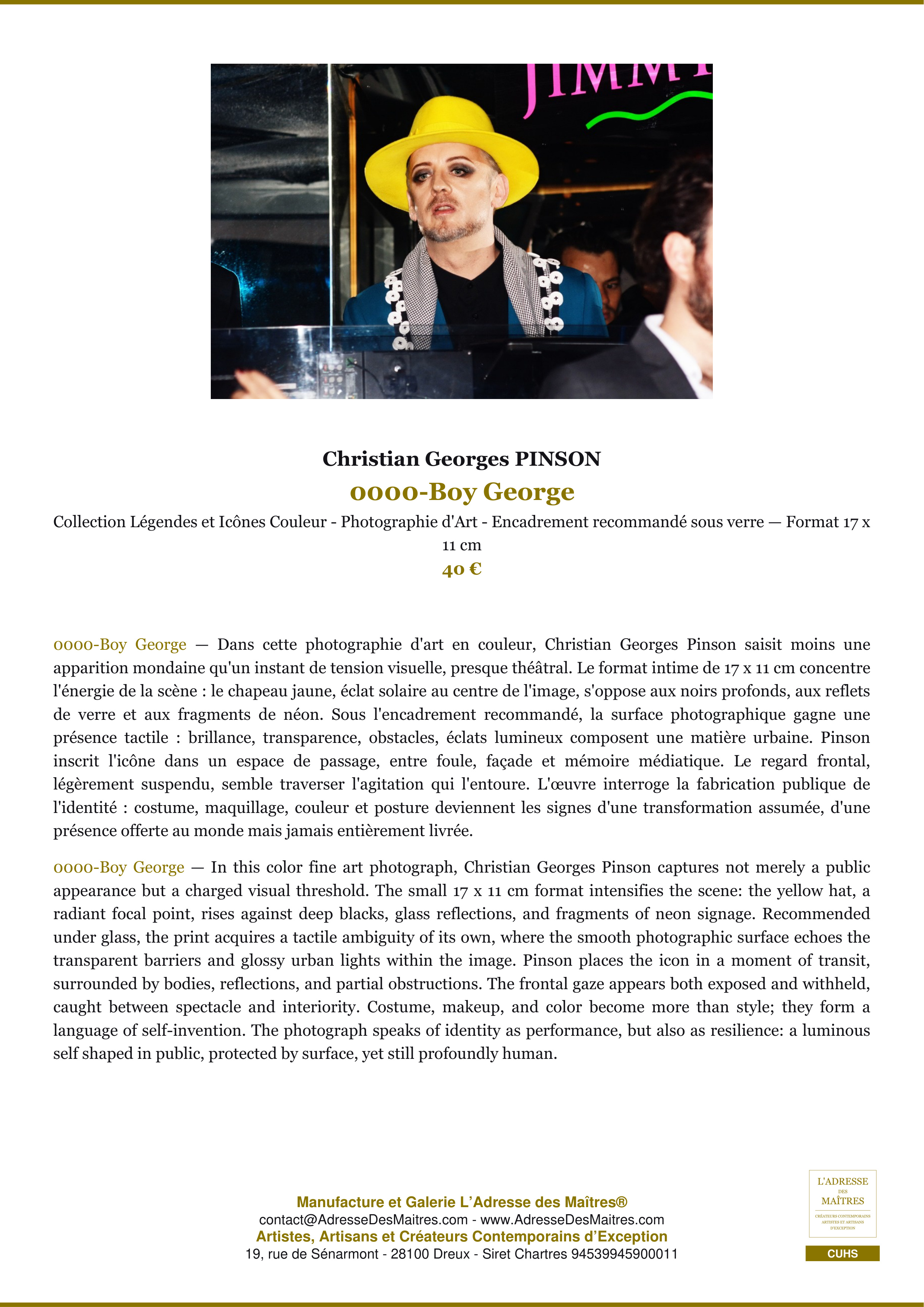 Fiche Premium — 0000-Boy George — Christian Georges PINSON — L'Adresse des Maîtres®