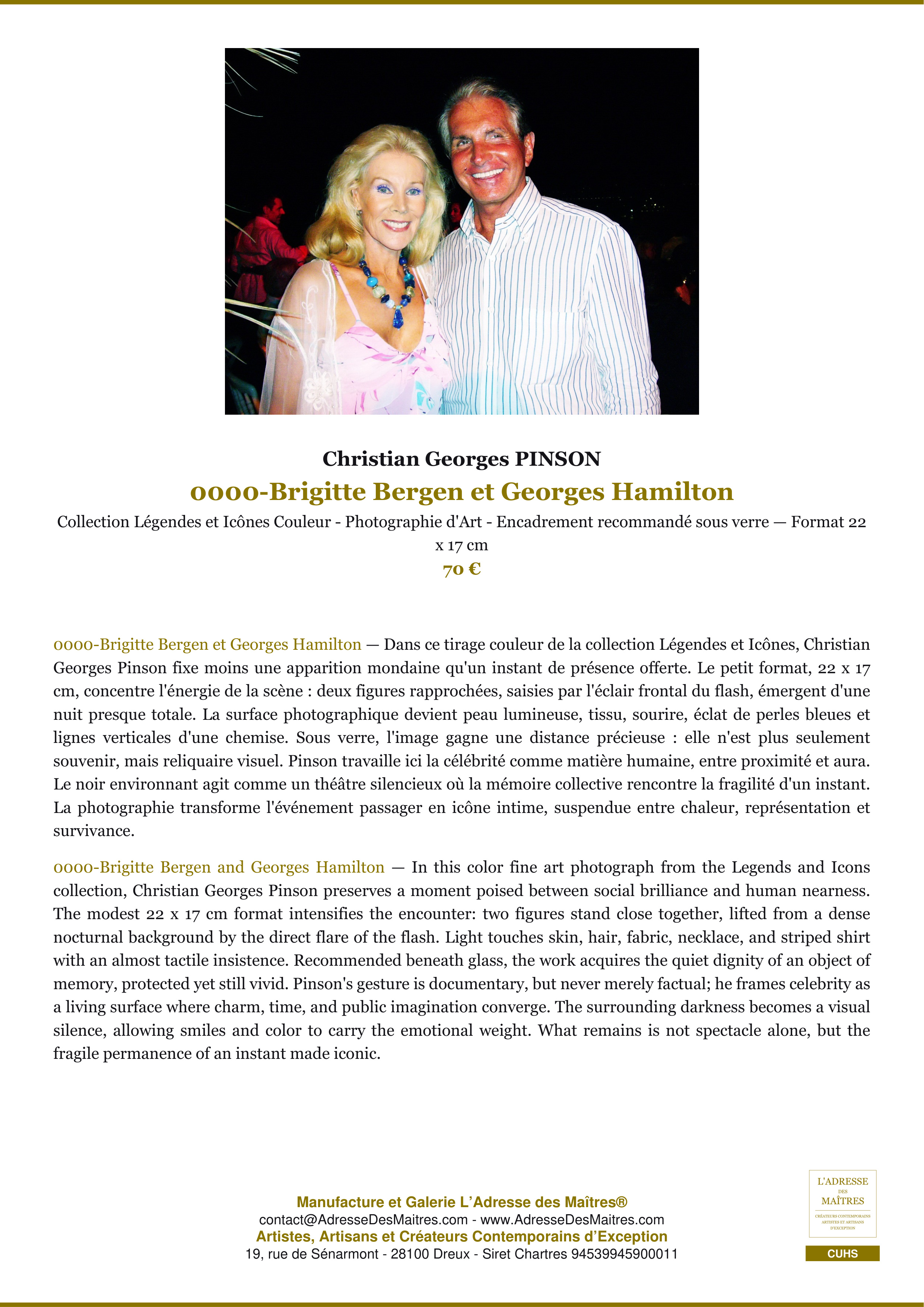 Fiche Premium — 0000-Brigitte Bergen et Georges Hamilton — Christian Georges PINSON — L'Adresse des Maîtres®
