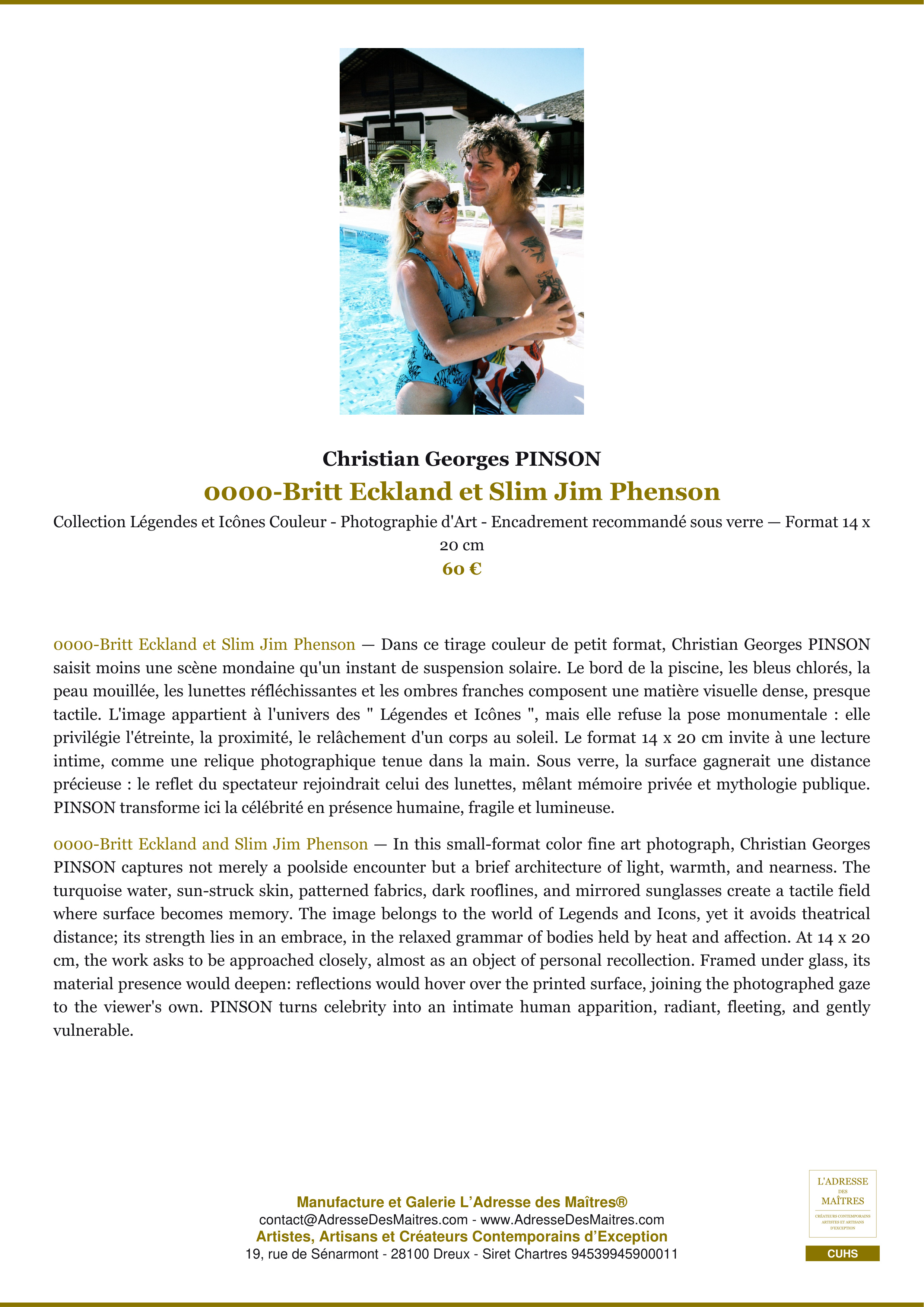 Fiche Premium — 0000-Britt Eckland et Slim Jim Phenson — Christian Georges PINSON — L'Adresse des Maîtres®
