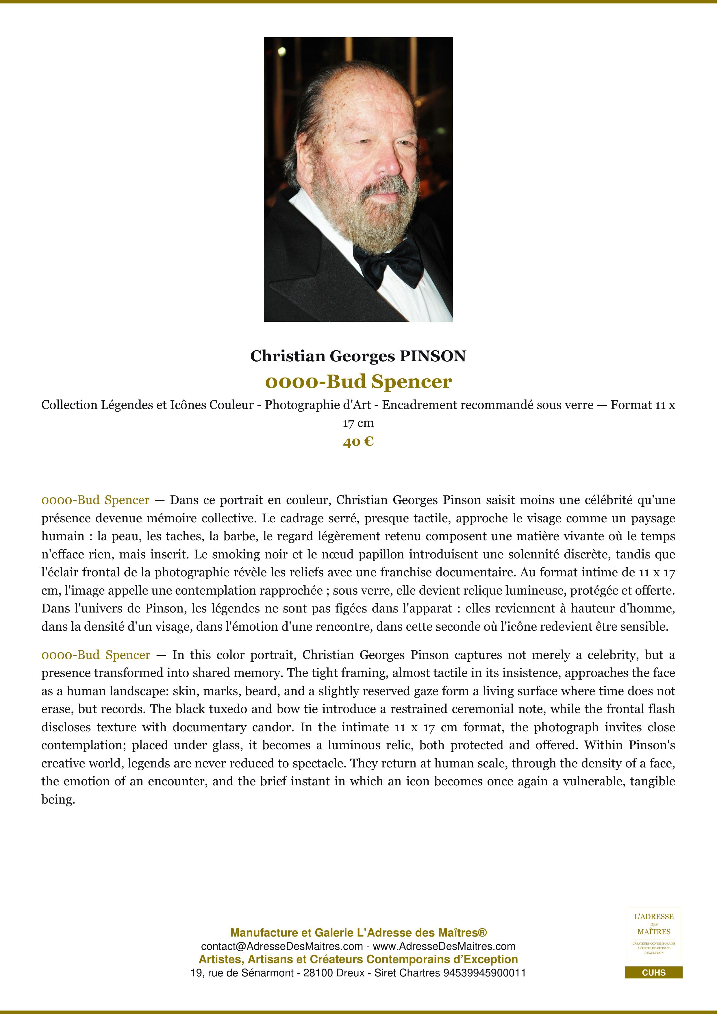 Fiche Premium — 0000-Bud Spencer — Christian Georges PINSON — L'Adresse des Maîtres®
