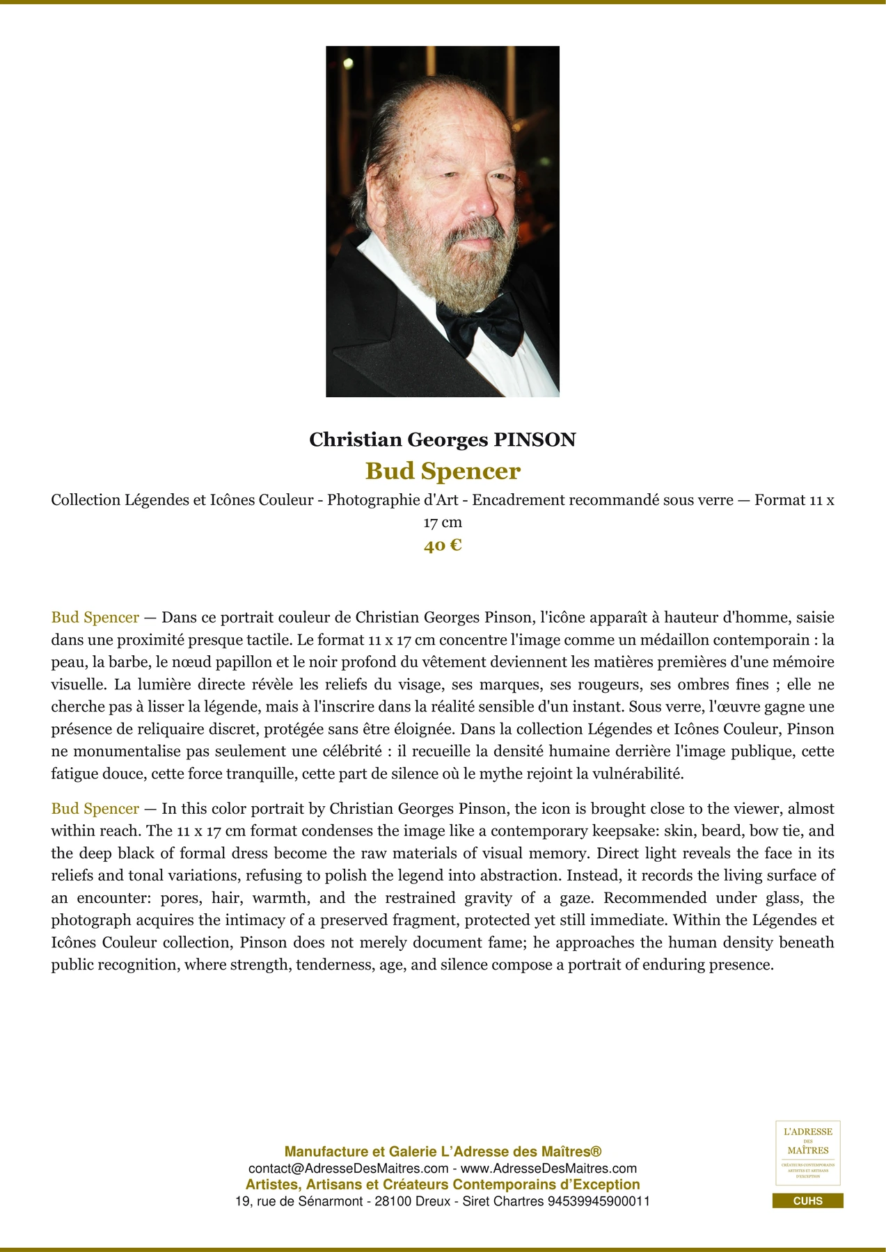 Fiche Premium - Bud Spencer - Christian Georges PINSON - L'Adresse des Maîtres®