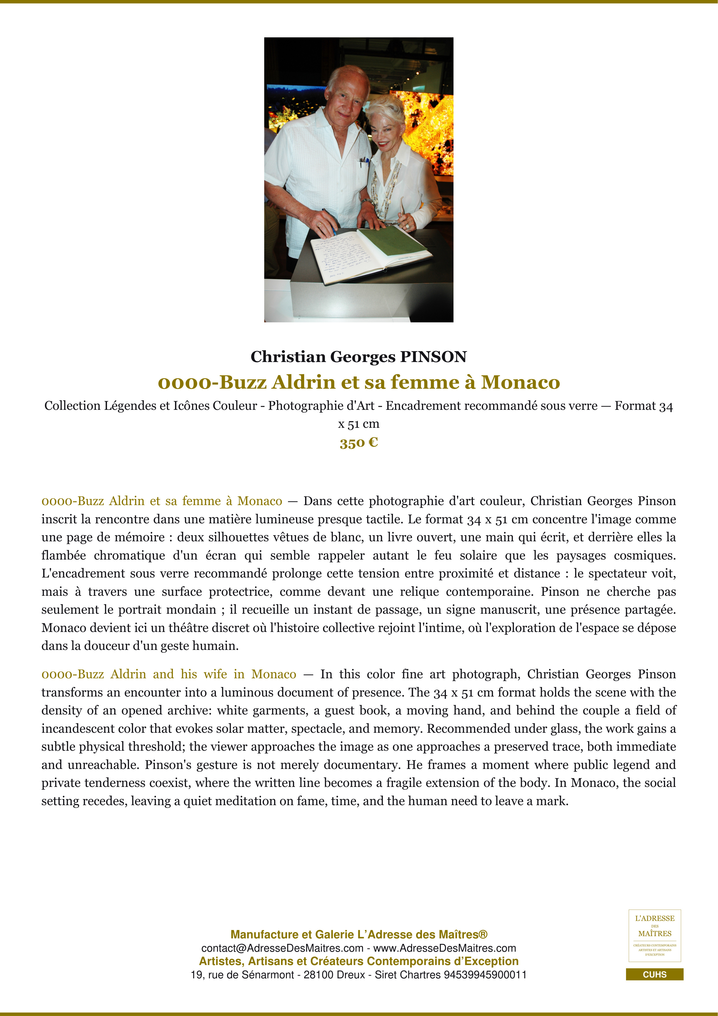 Fiche Premium — 0000-Buzz Aldrin et sa femme à Monaco — Christian Georges PINSON — L'Adresse des Maîtres®