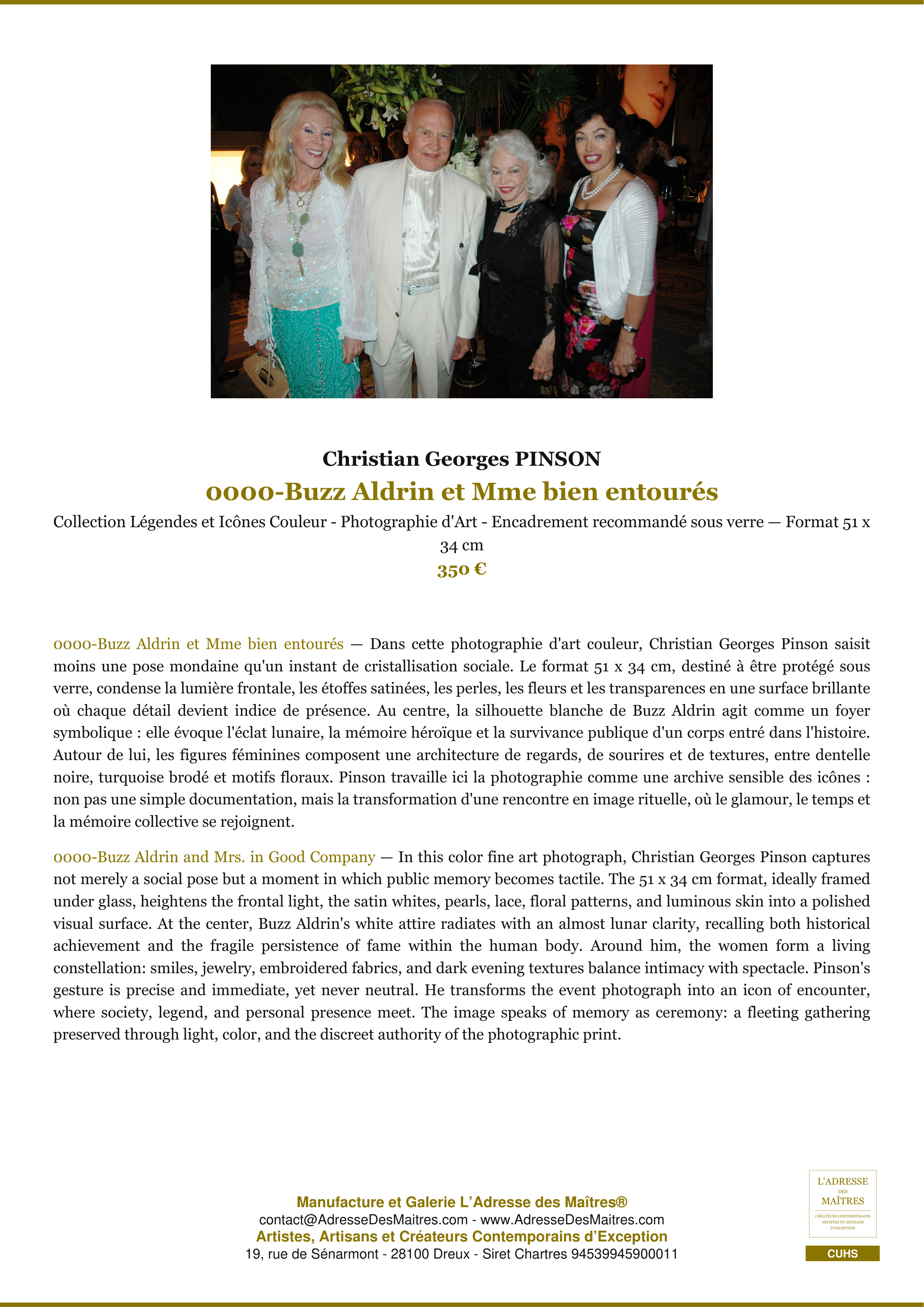 Fiche Premium — 0000-Buzz Aldrin et Mme bien entourés — Christian Georges PINSON — L'Adresse des Maîtres®