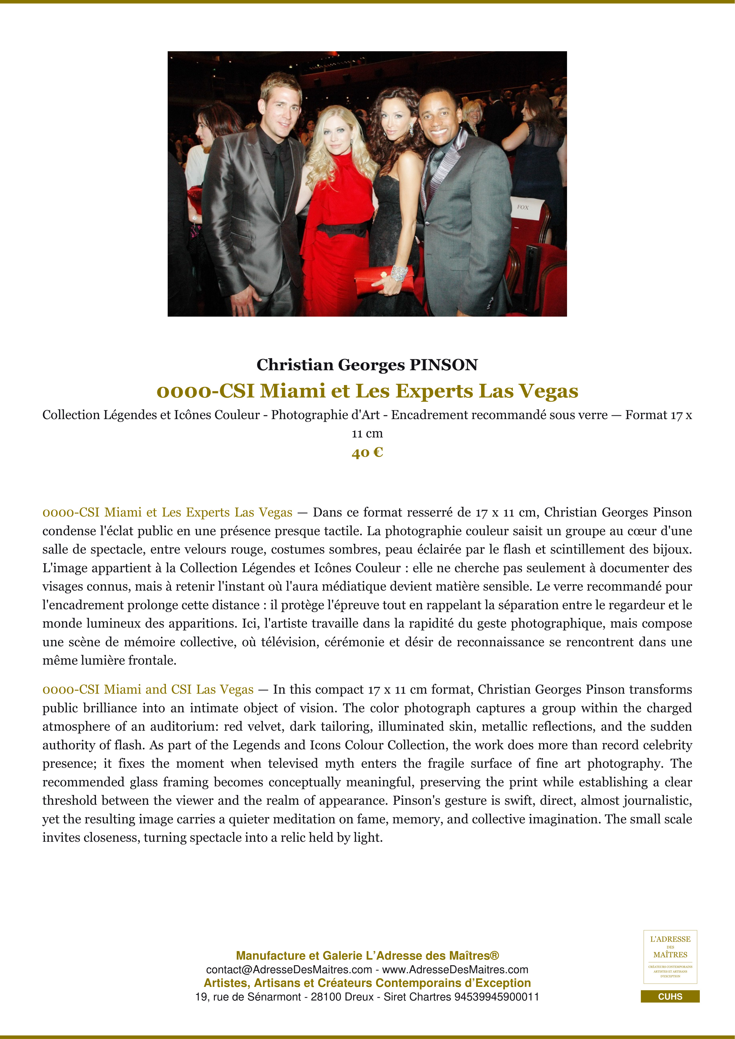 Fiche Premium — 0000-CSI Miami et Les Experts Las Vegas — Christian Georges PINSON — L'Adresse des Maîtres®