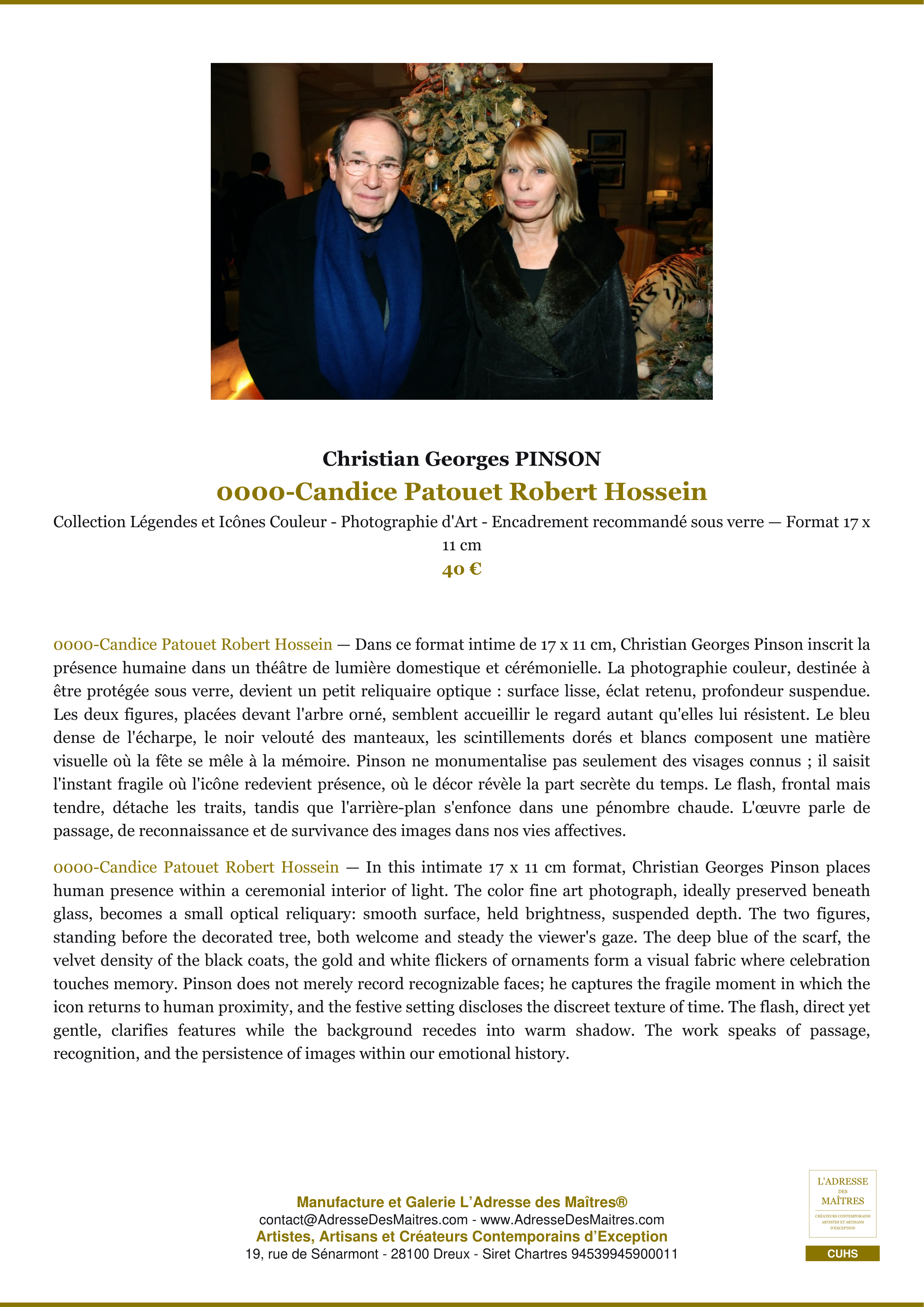 Fiche Premium — 0000-Candice Patouet Robert Hossein — Christian Georges PINSON — L'Adresse des Maîtres®