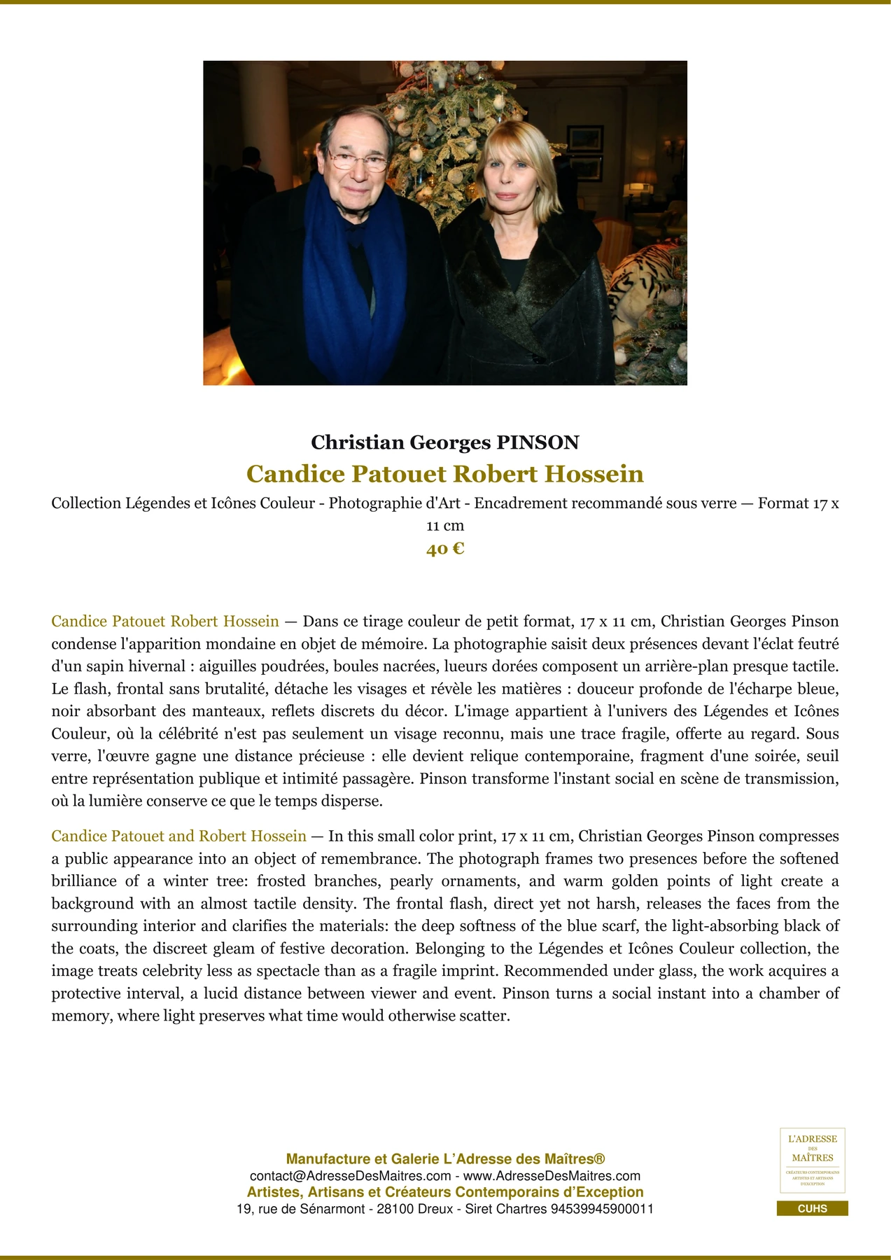 Fiche Premium - Candice Patouet Robert Hossein - Christian Georges PINSON - L'Adresse des Maîtres®