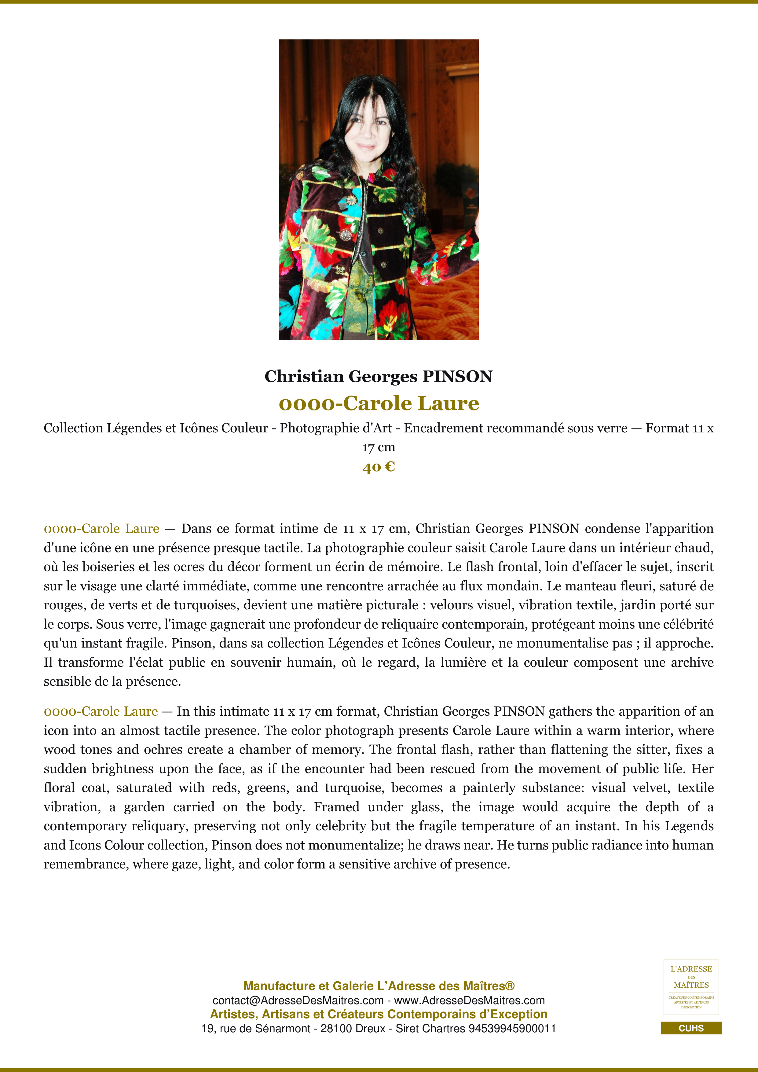 Fiche Premium — 0000-Carole Laure — Christian Georges PINSON — L'Adresse des Maîtres®