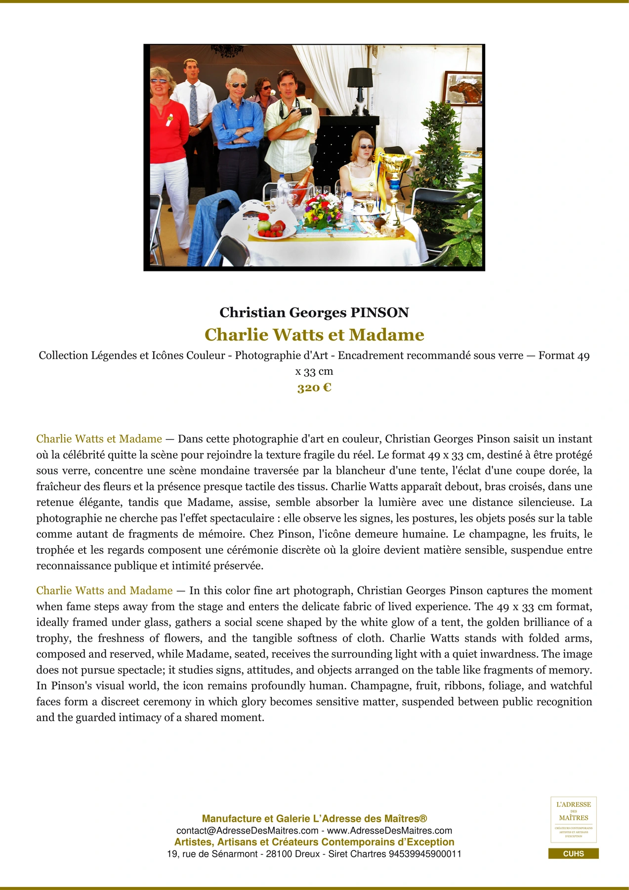 Fiche Premium - Charlie Watts et Madame - Christian Georges PINSON - L'Adresse des Maîtres®